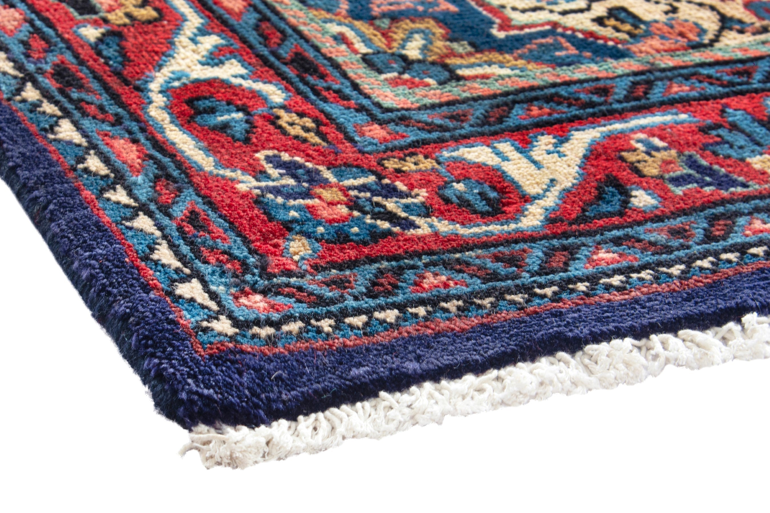 Persian Arak runner rug in navy and burgundy, view 4 of 18