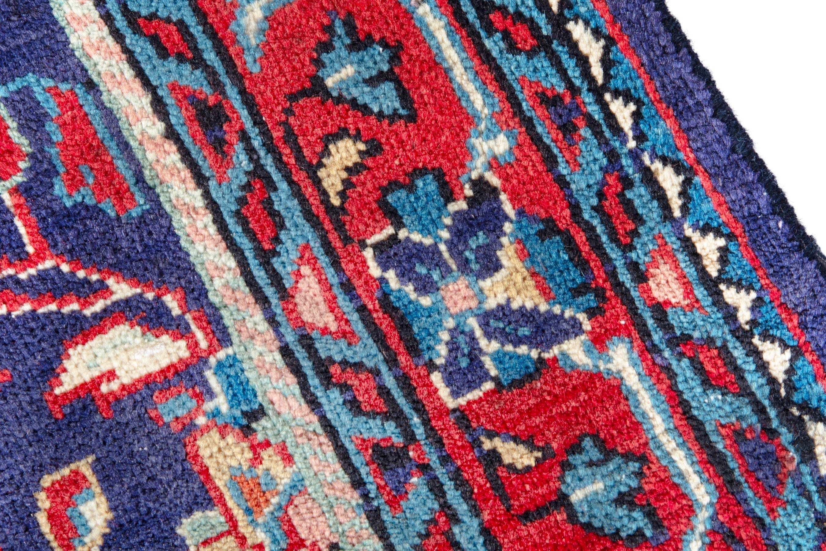 Persian Arak runner rug in navy and burgundy, view 7 of 18