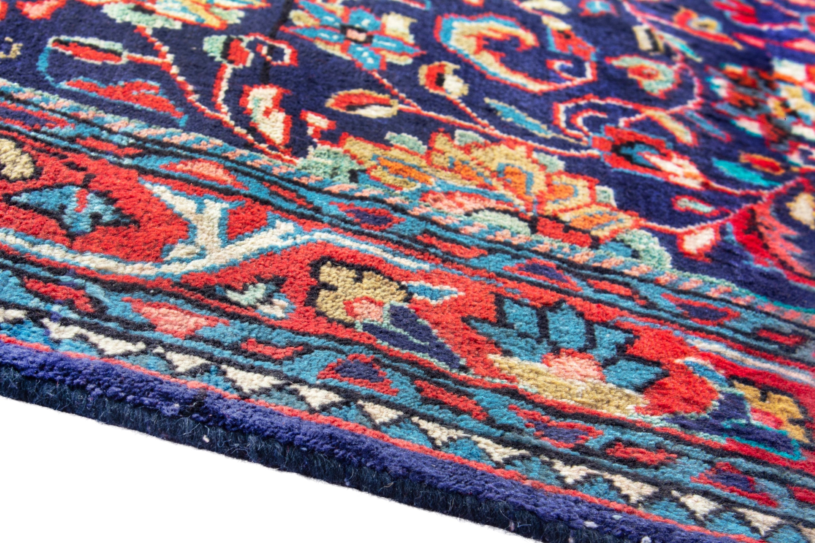 Persian Arak runner rug in navy and burgundy, view 8 of 18