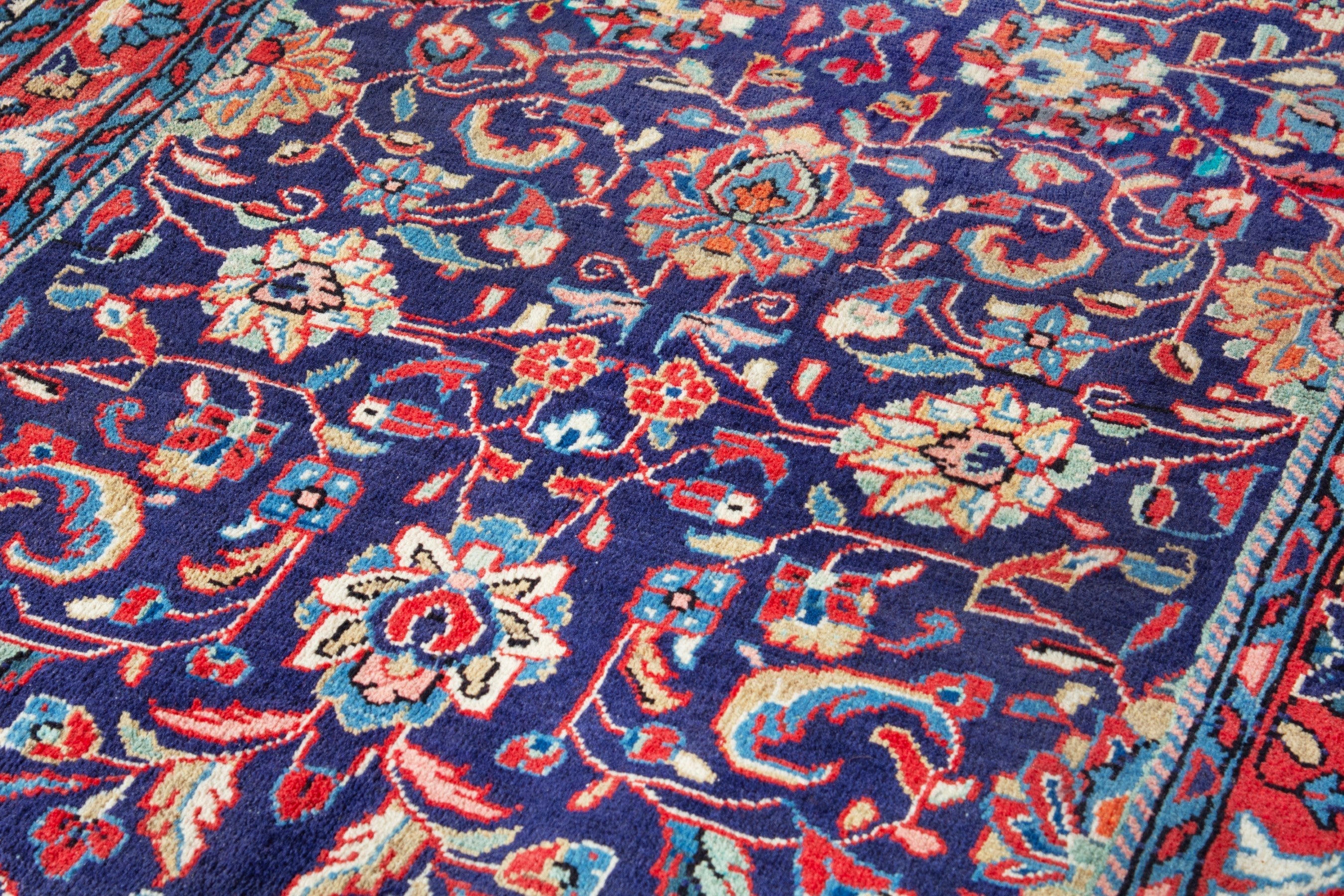 Persian Arak runner rug in navy and burgundy, view 9 of 18