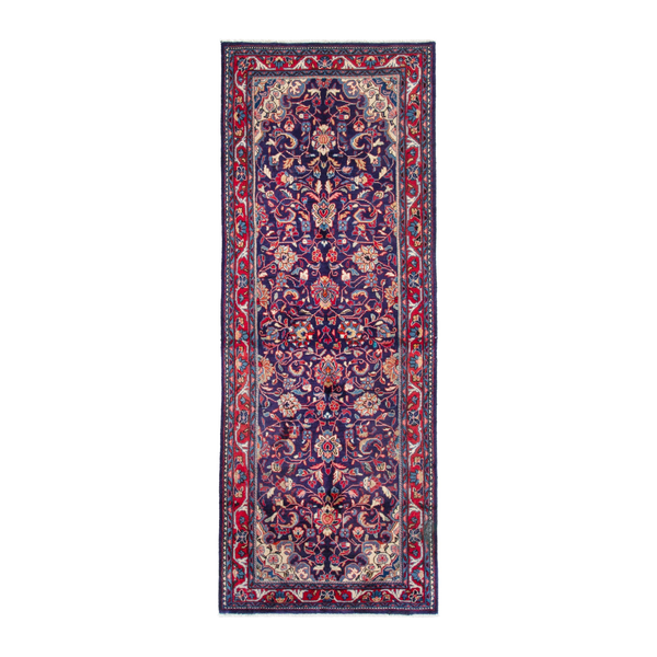 Persian Arak runner rug in navy and burgundy, 3'10" x 10'8"
