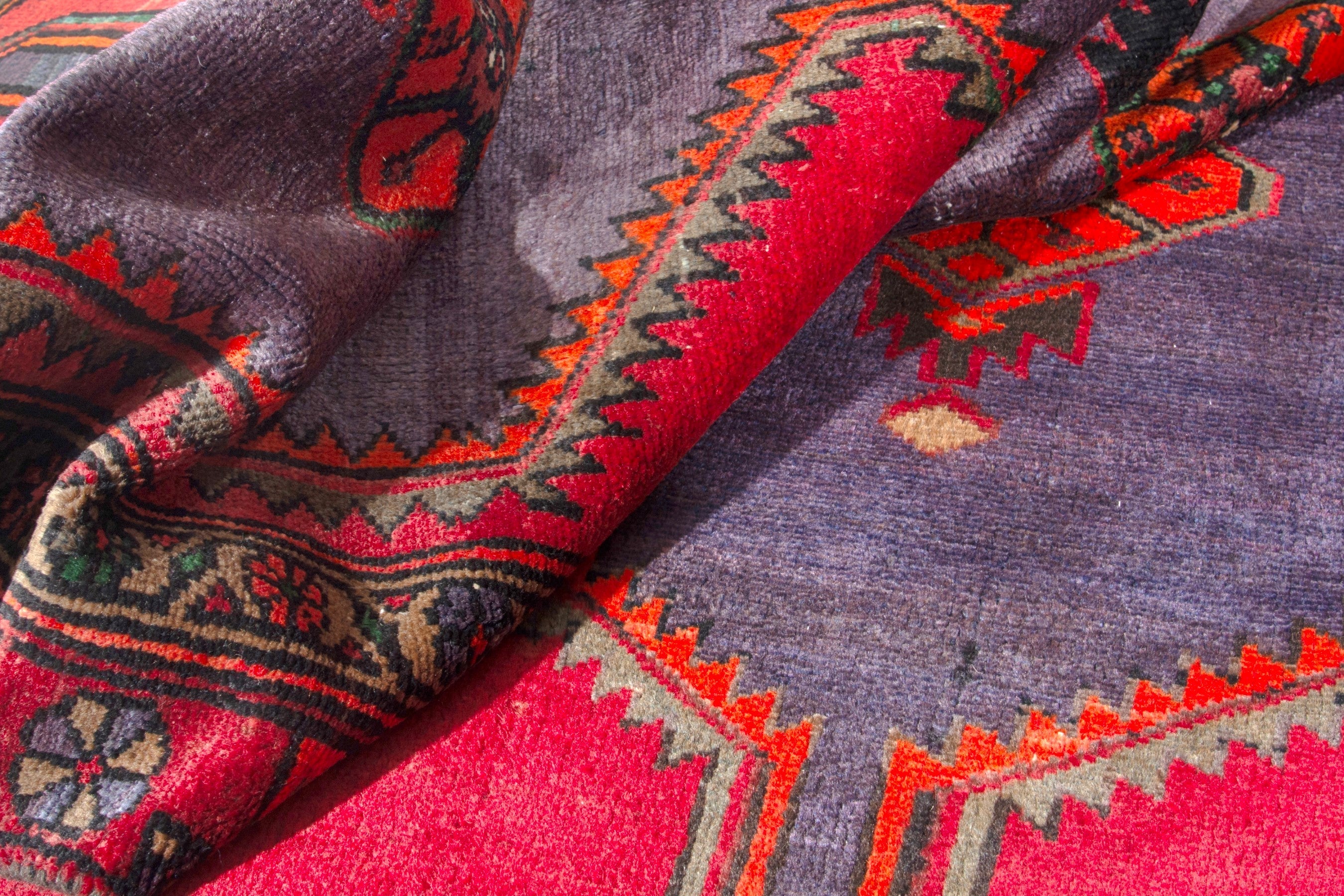 Persian Zanjan runner rug in deep red and plum, view 15 of 18