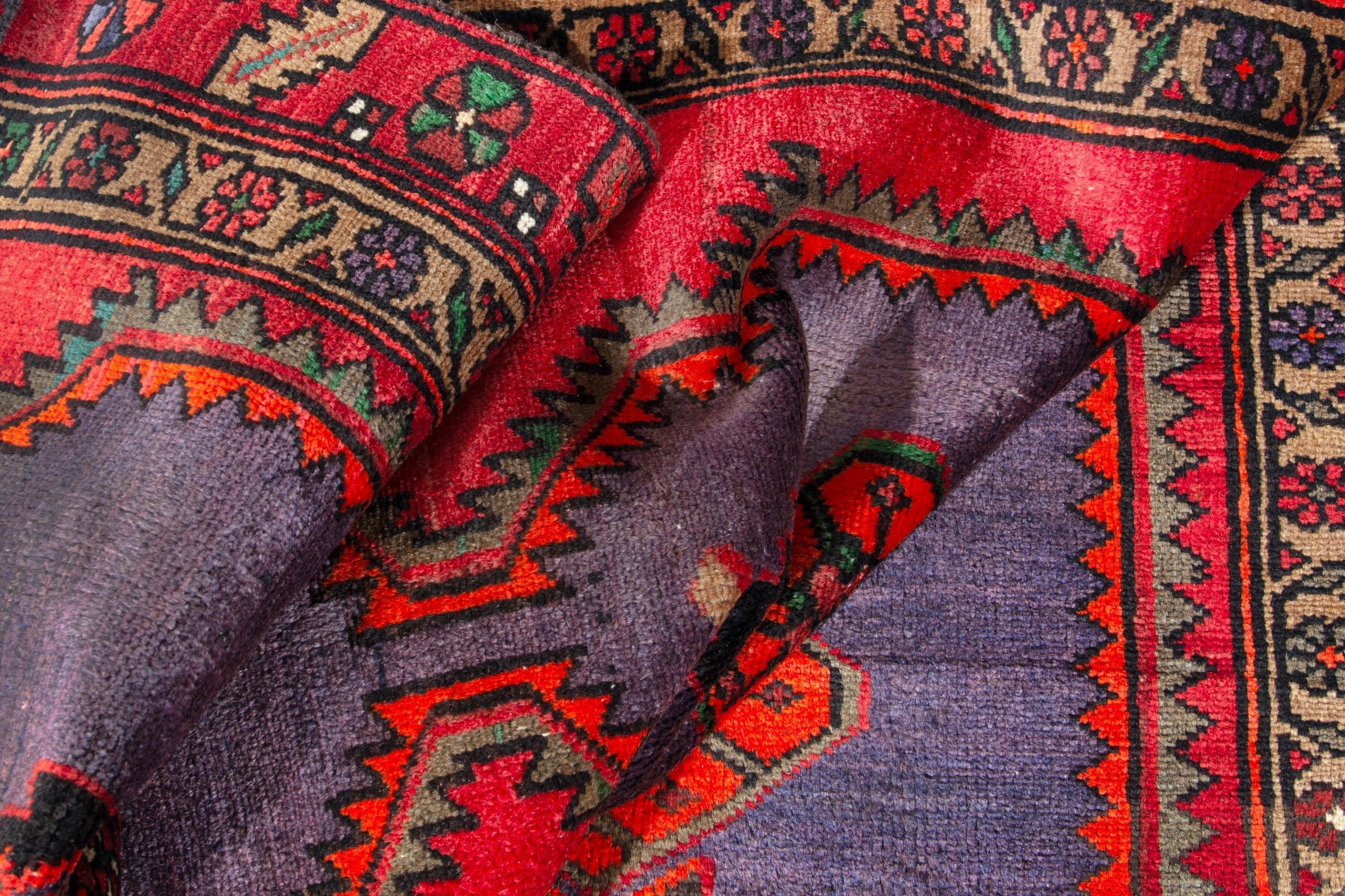 Persian Zanjan runner rug in deep red and plum, view 17 of 18