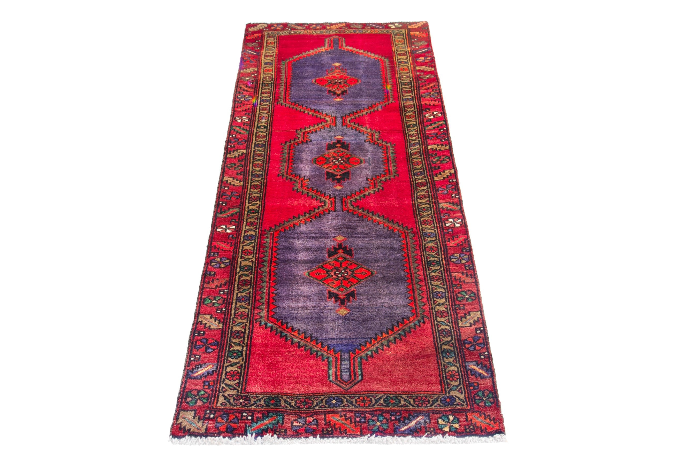 Persian Zanjan runner rug in deep red and plum, view 2 of 18