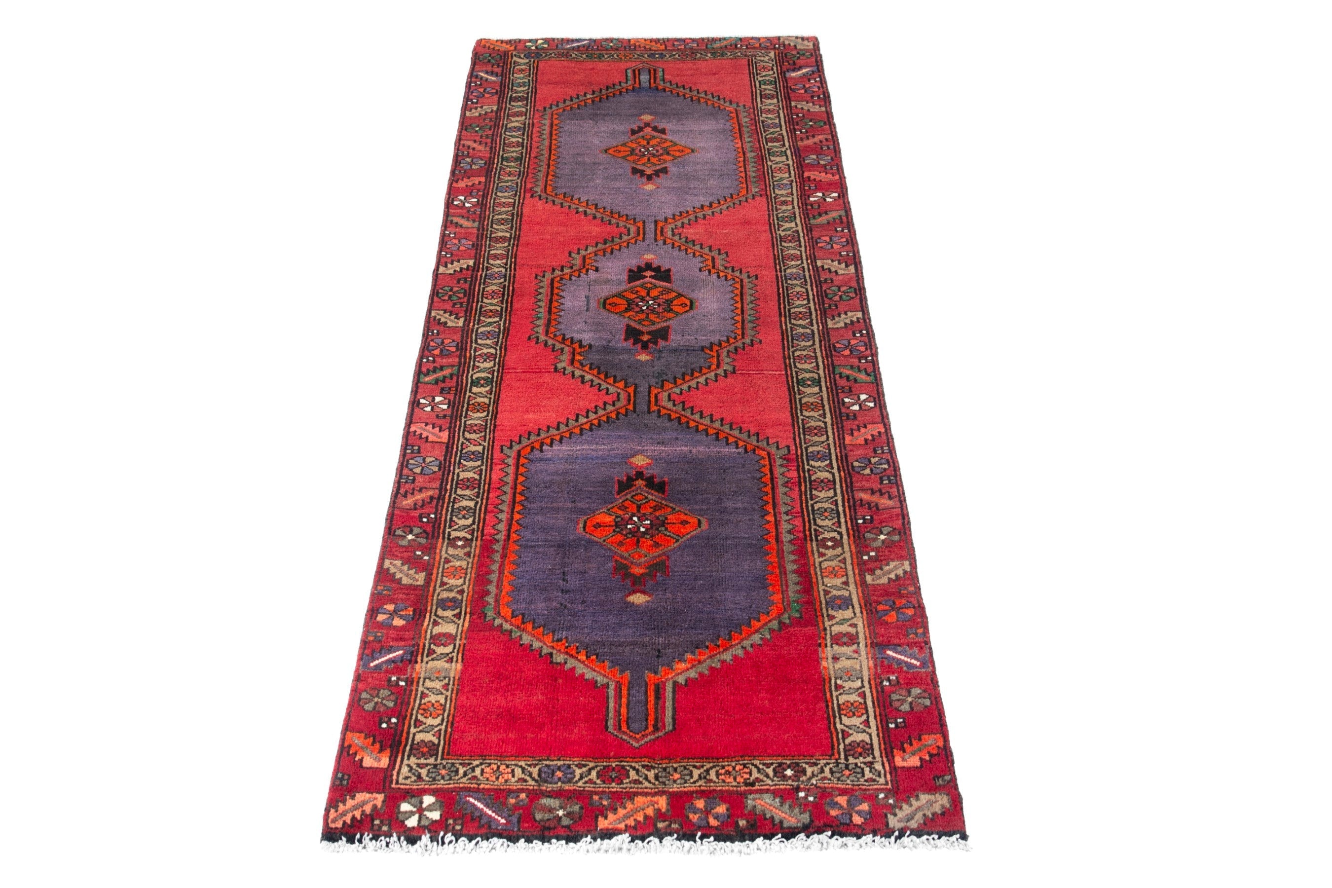 Persian Zanjan runner rug in deep red and plum, view 3 of 18