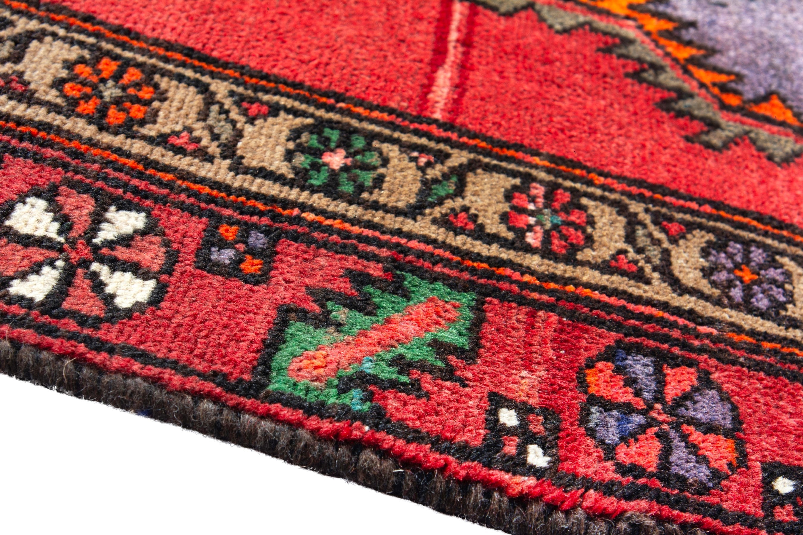 Persian Zanjan runner rug in deep red and plum, view 7 of 18
