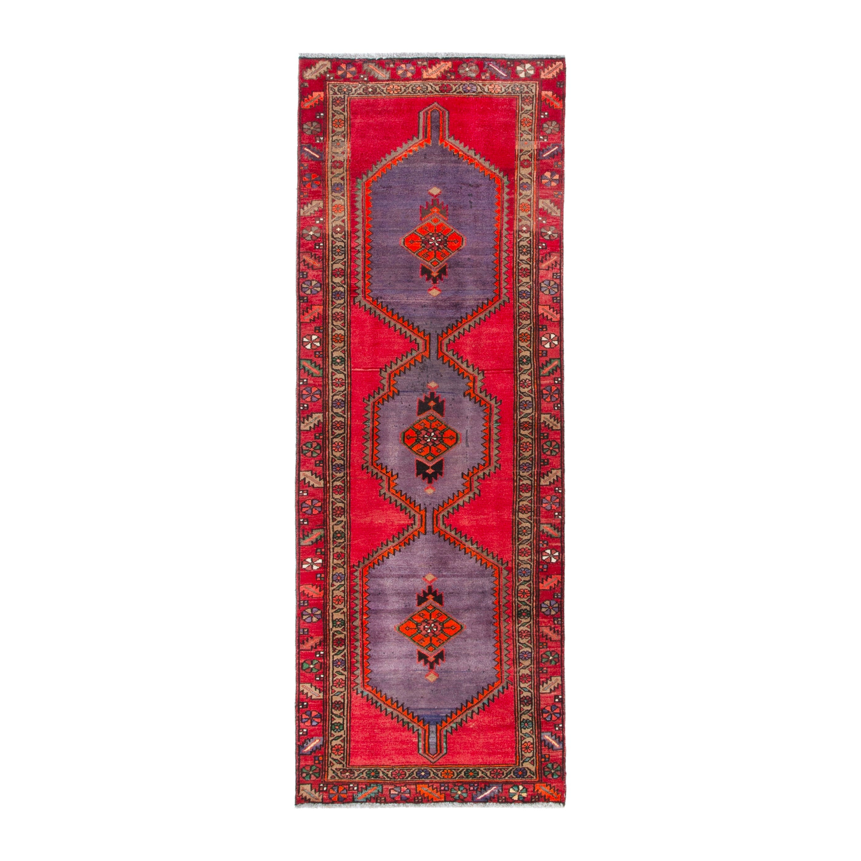 Persian Zanjan runner rug in deep red and plum, 3'2" x 9'