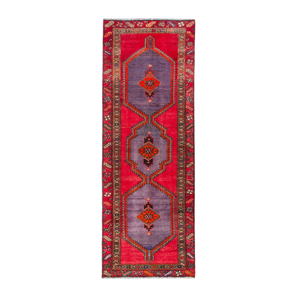 Persian Zanjan runner rug in deep red and plum, 3'2" x 9'