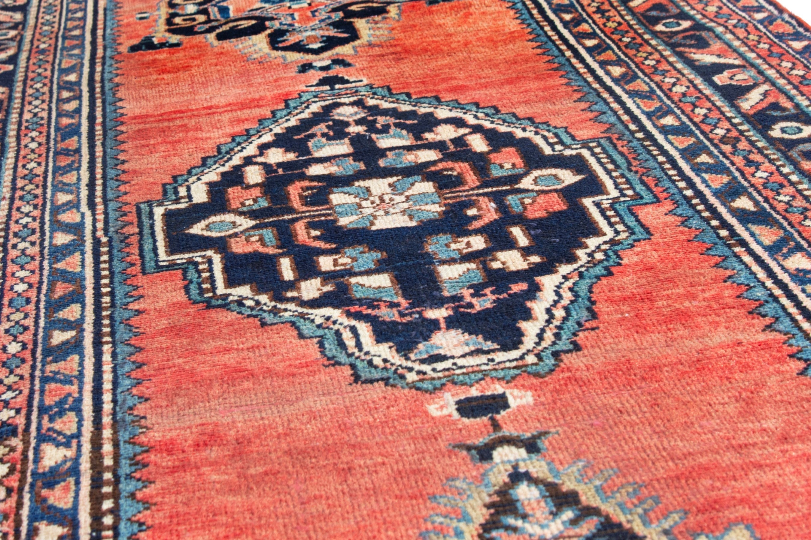 Persian Hamedan runner rug in rust and navy, view 10 of 18