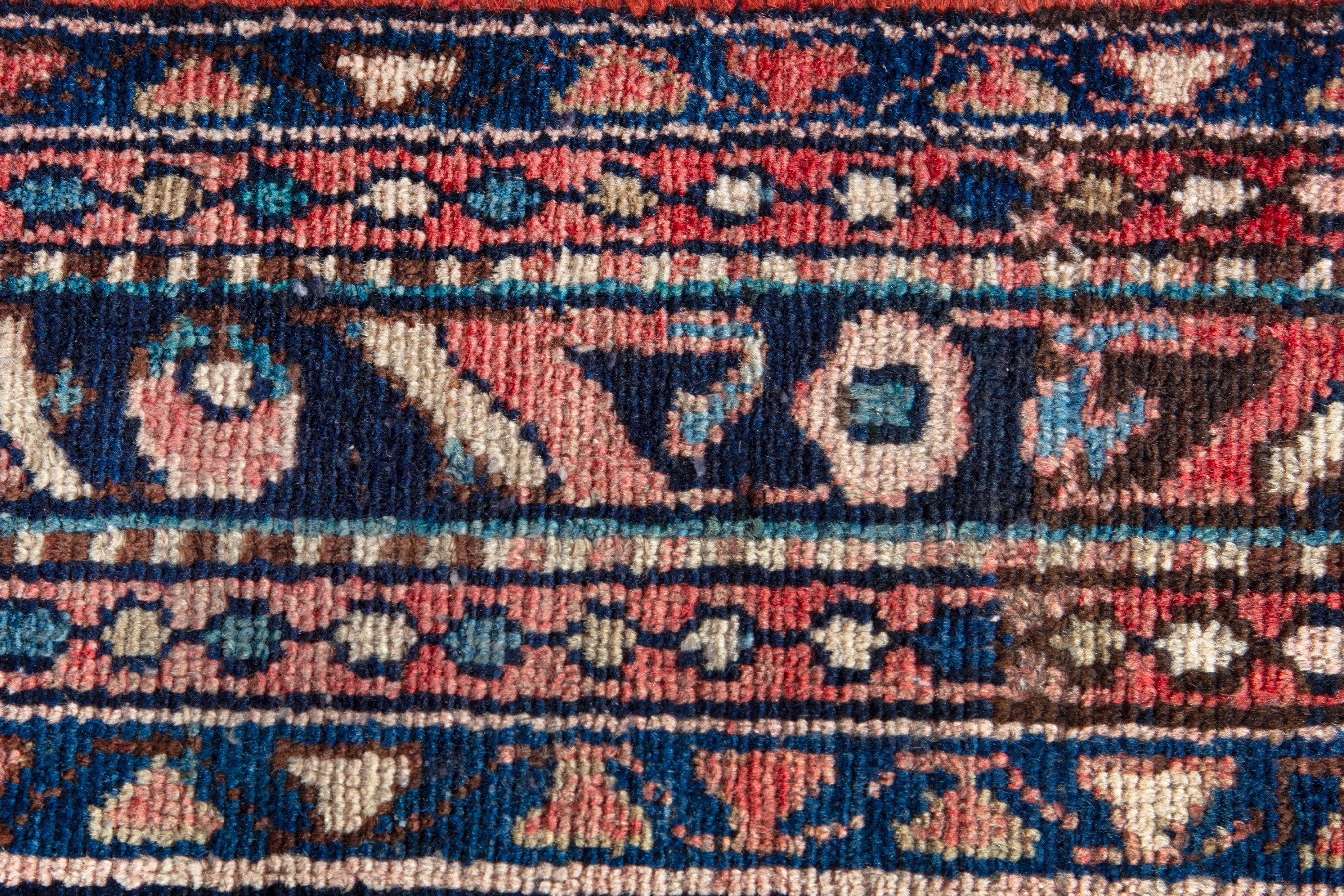 Persian Hamedan runner rug in rust and navy, view 11 of 18