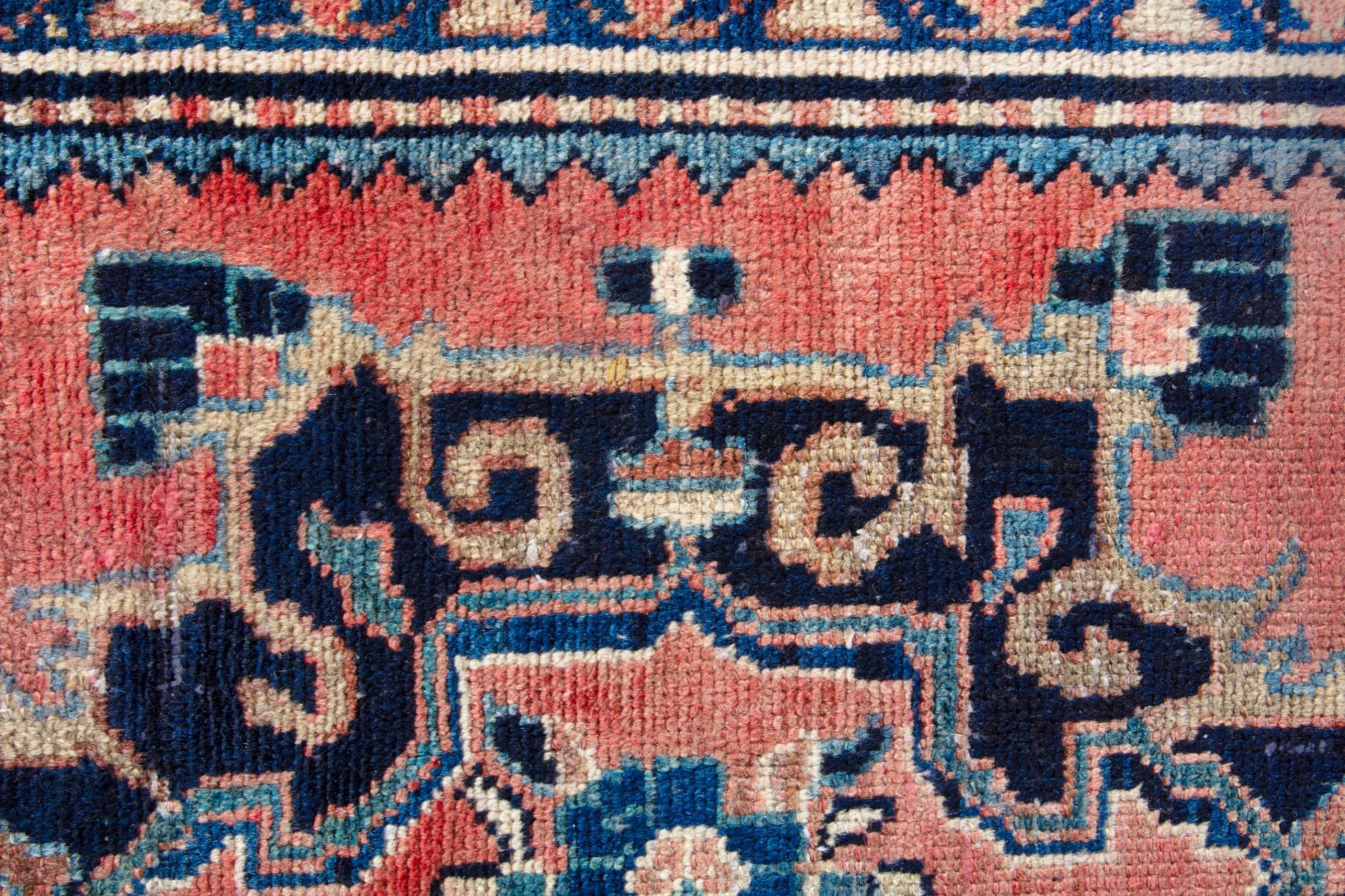 Persian Hamedan runner rug in rust and navy, view 13 of 18