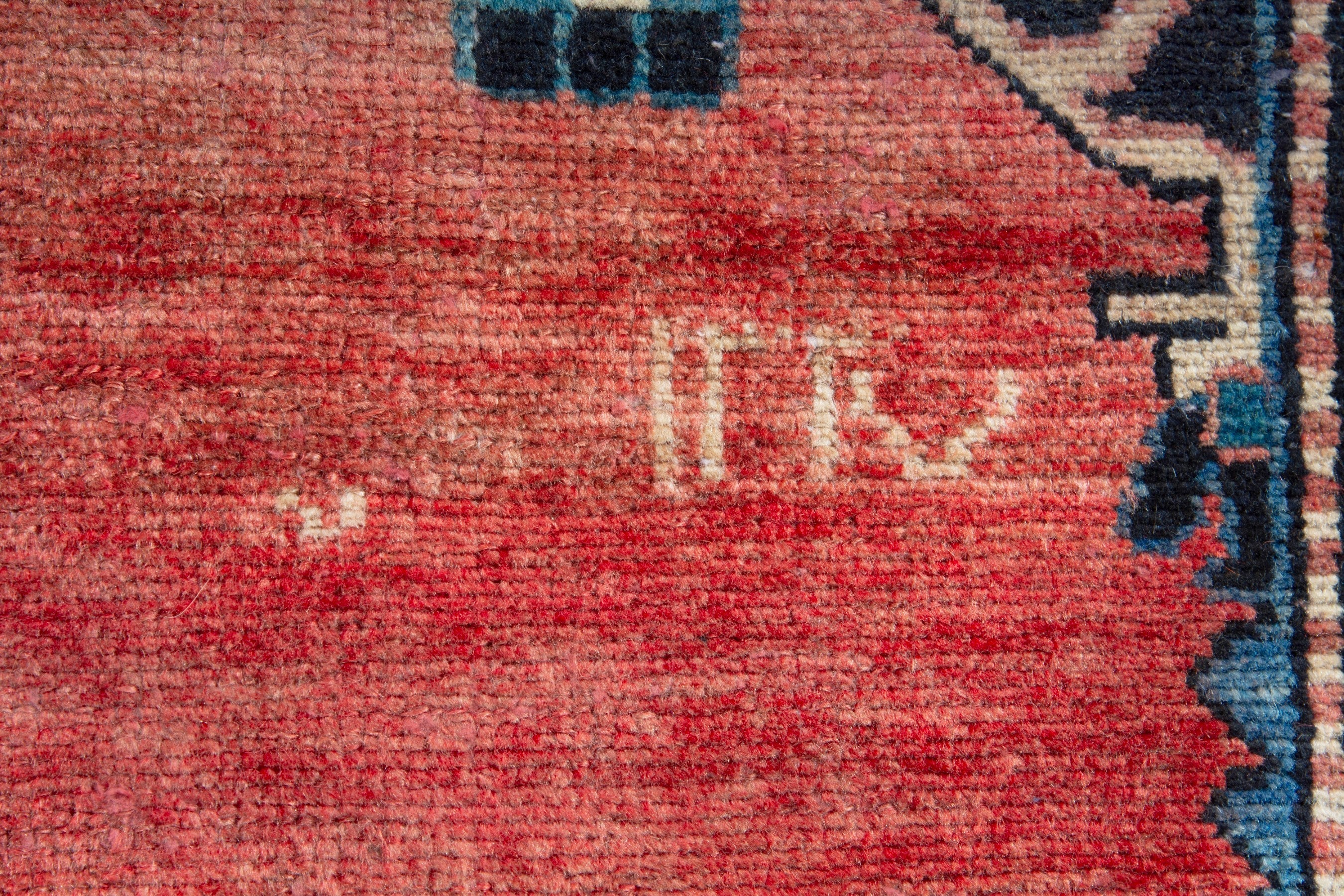 Persian Hamedan runner rug in rust and navy, view 14 of 18