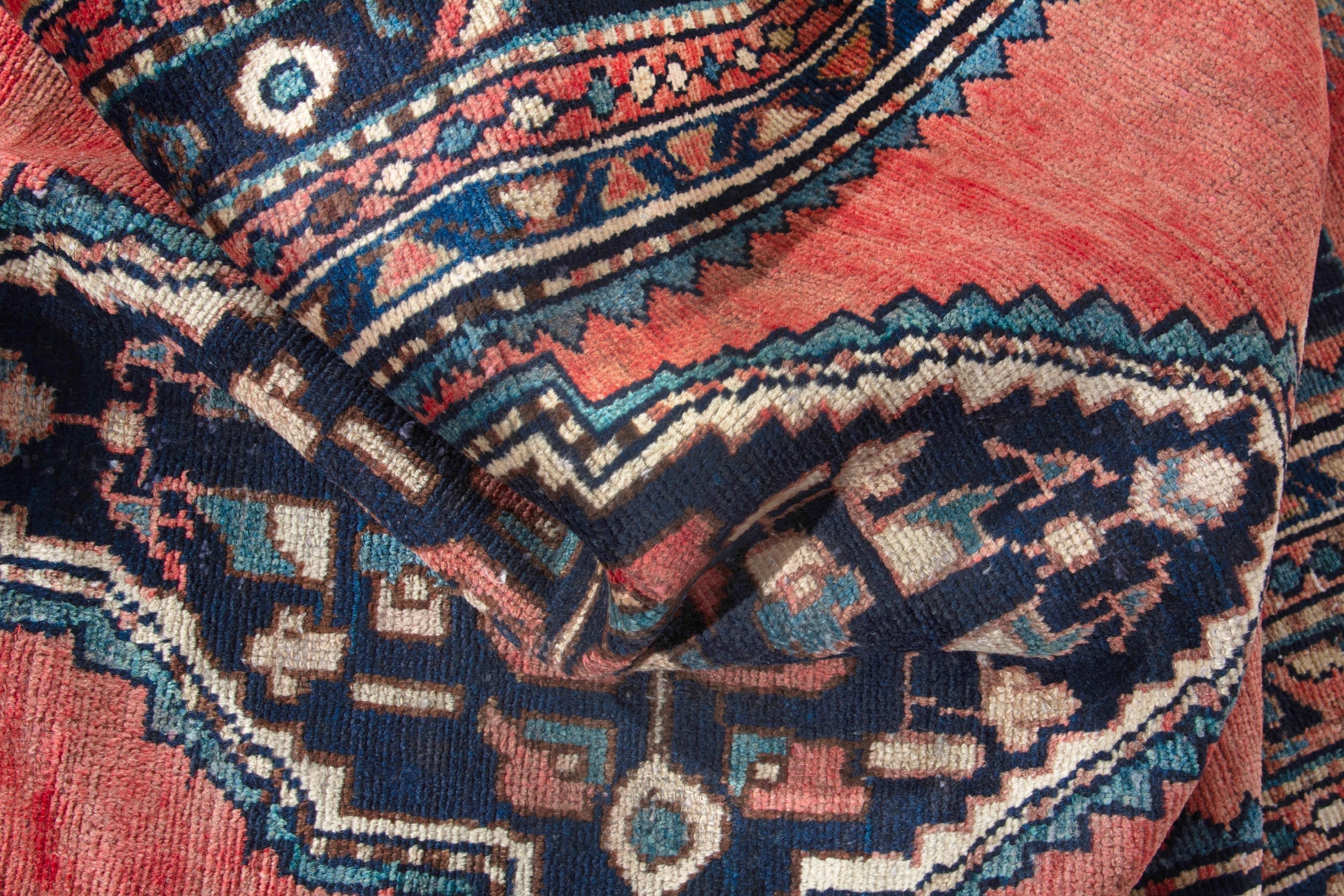 Persian Hamedan runner rug in rust and navy, view 15 of 18