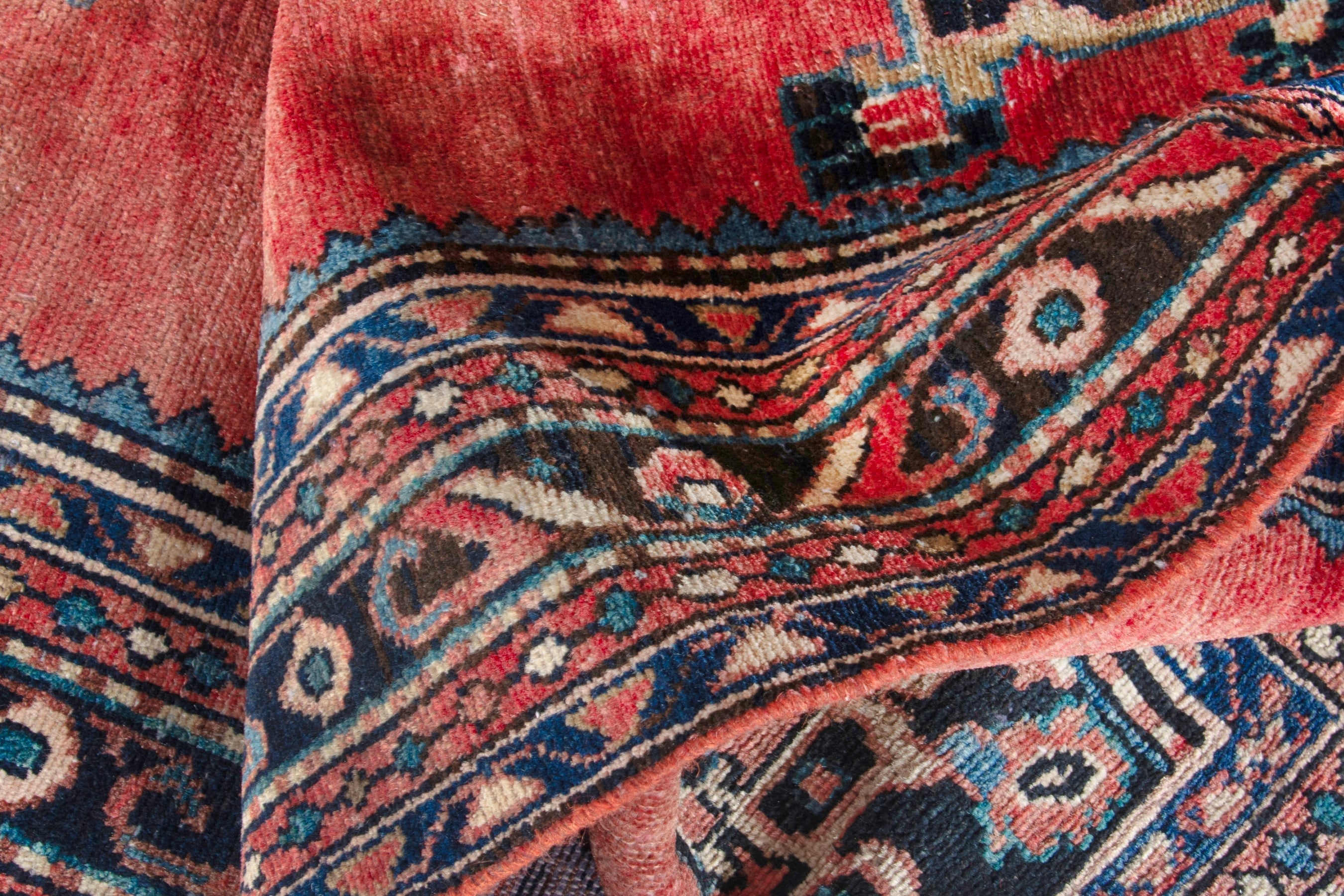 Persian Hamedan runner rug in rust and navy, view 17 of 18