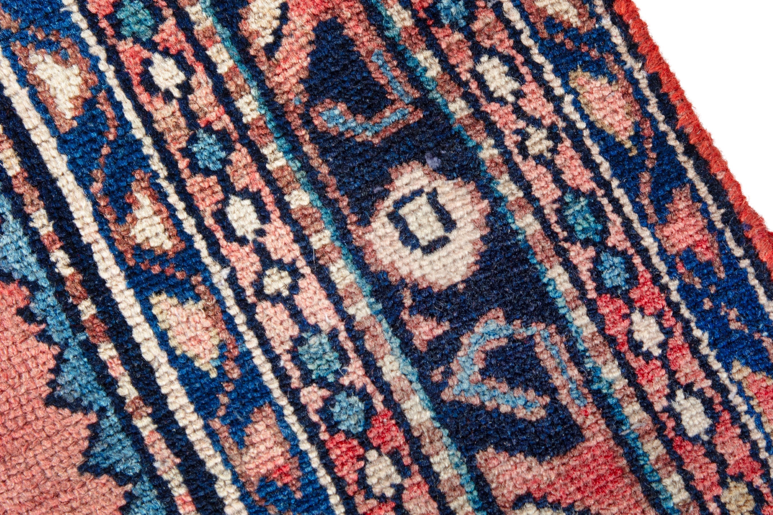 Persian Hamedan runner rug in rust and navy, view 7 of 18