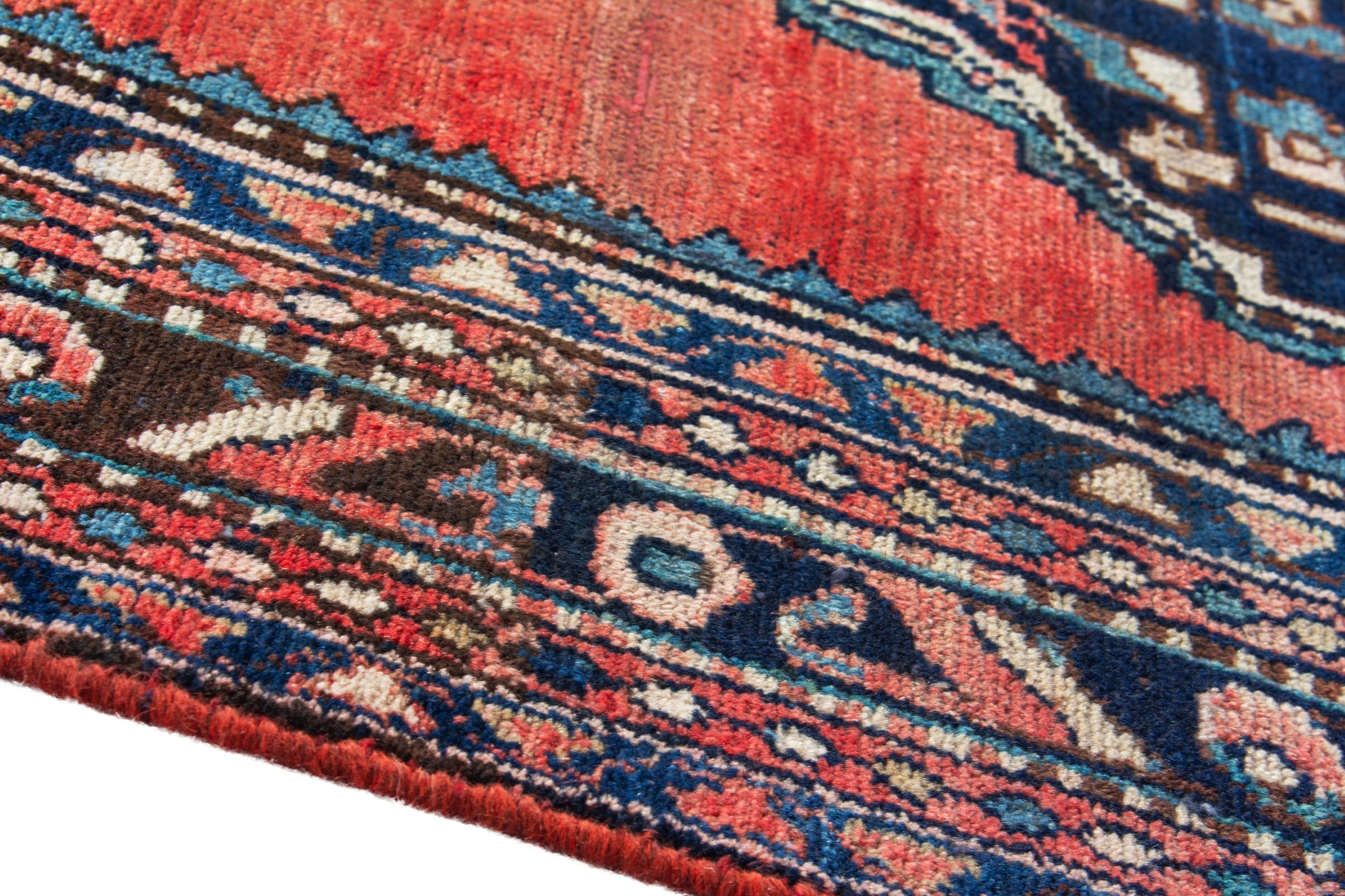 Persian Hamedan runner rug in rust and navy, view 8 of 18