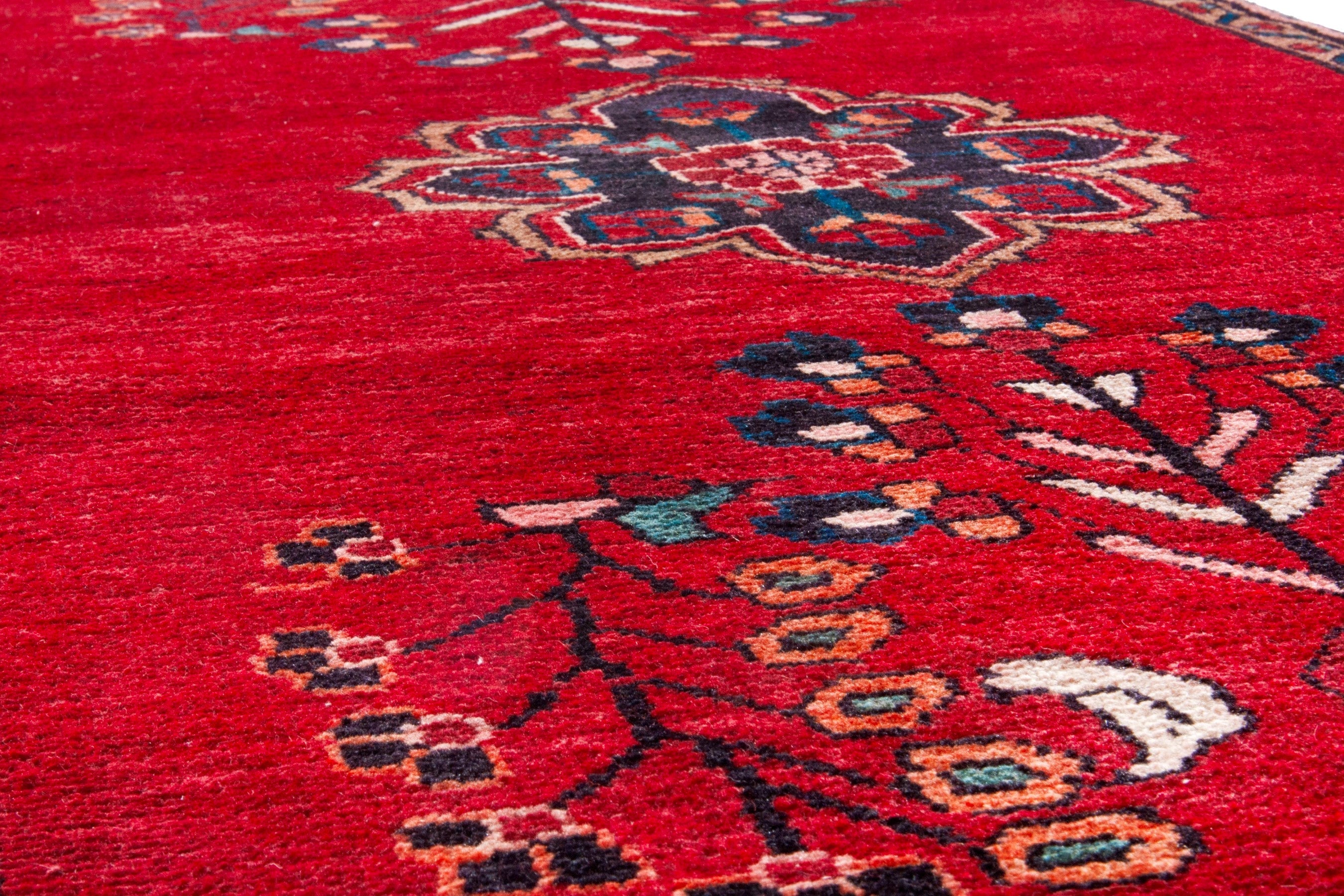 Persian Hamedan runner rug in deep red and navy, view 10 of 20