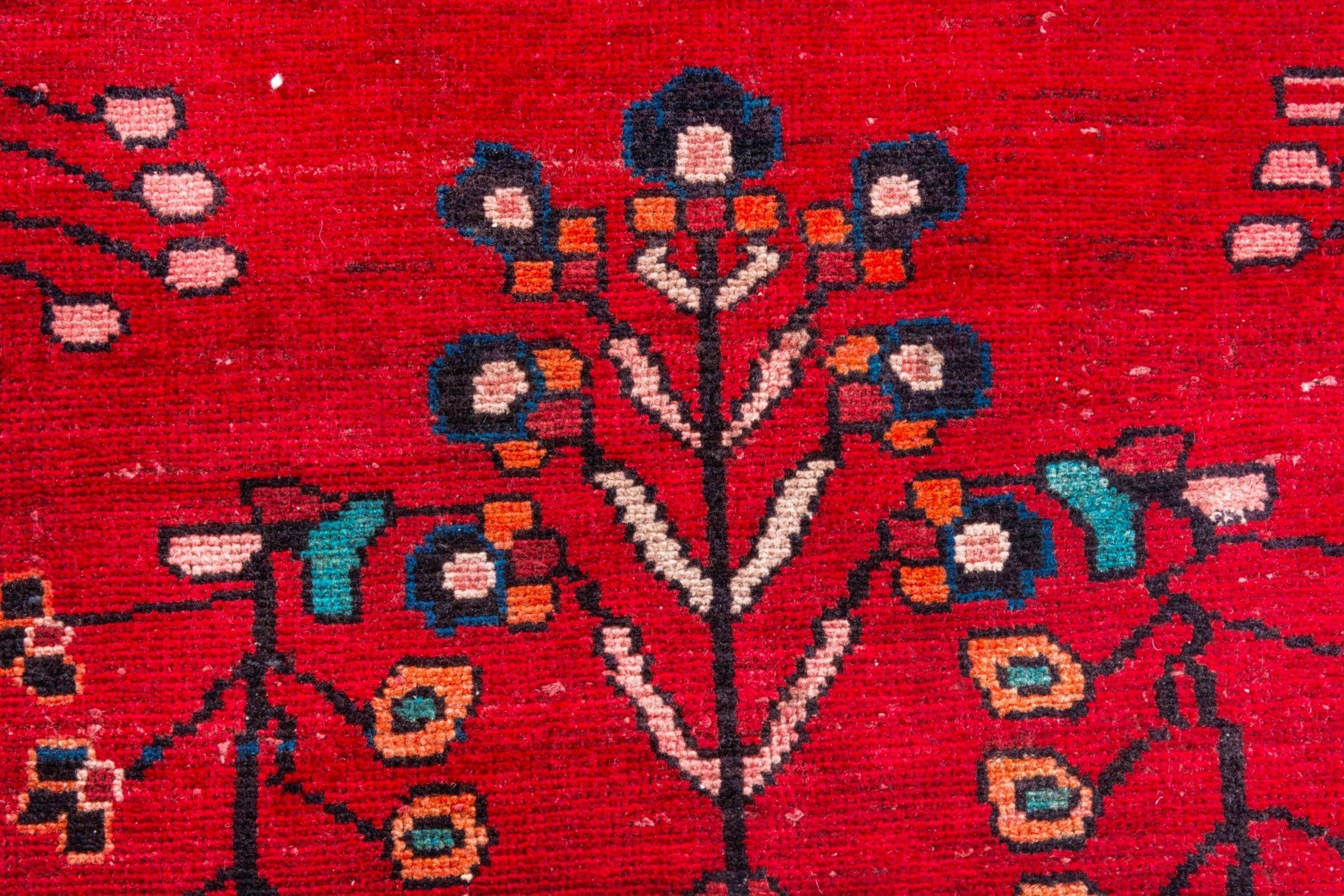 Persian Hamedan runner rug in deep red and navy, view 12 of 20