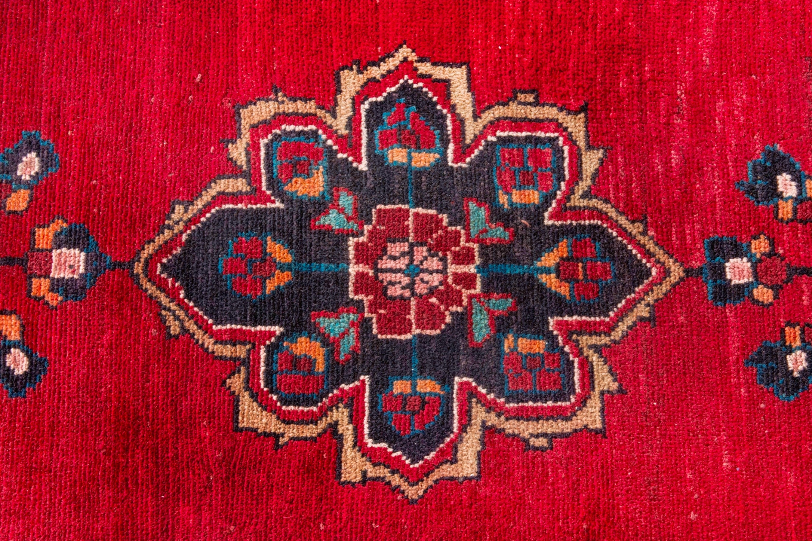 Persian Hamedan runner rug in deep red and navy, view 14 of 20