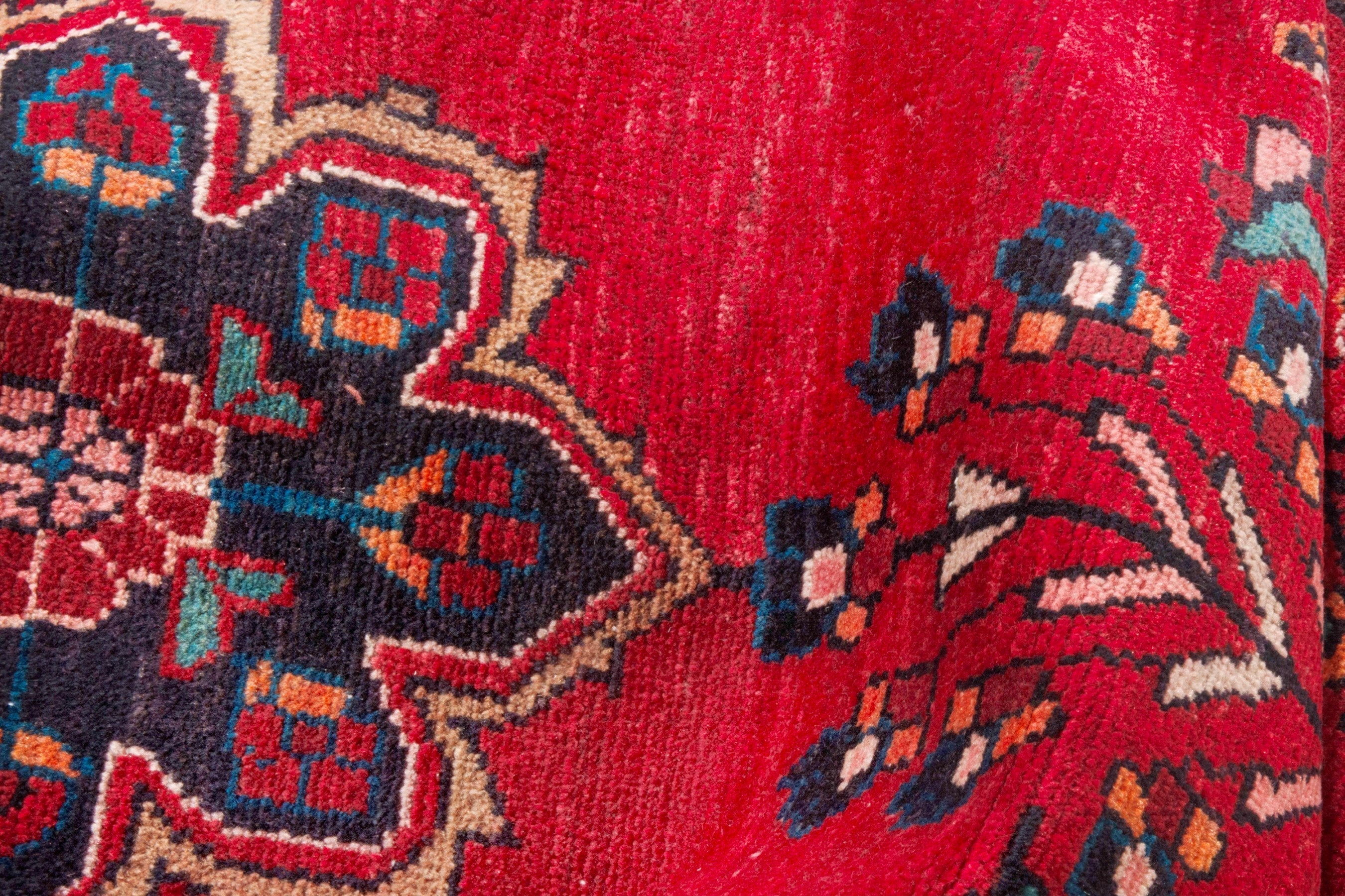 Persian Hamedan runner rug in deep red and navy, view 15 of 20