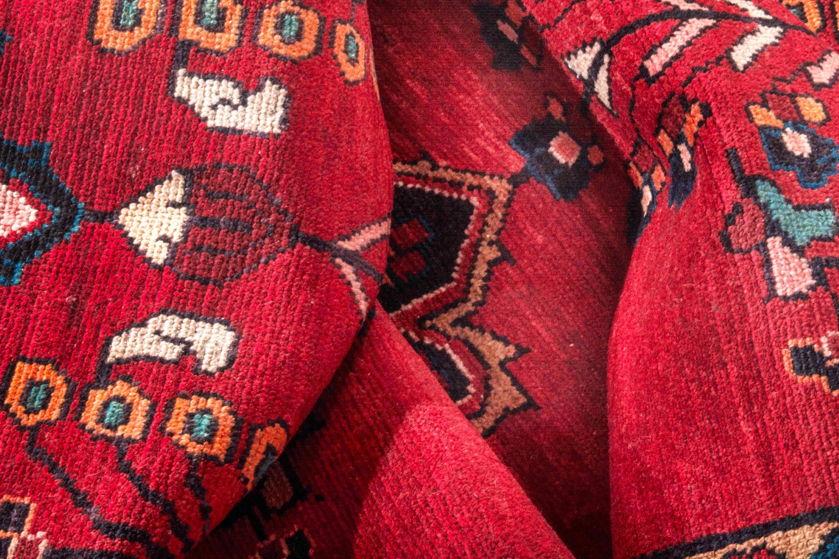 Persian Hamedan runner rug in deep red and navy, view 16 of 20