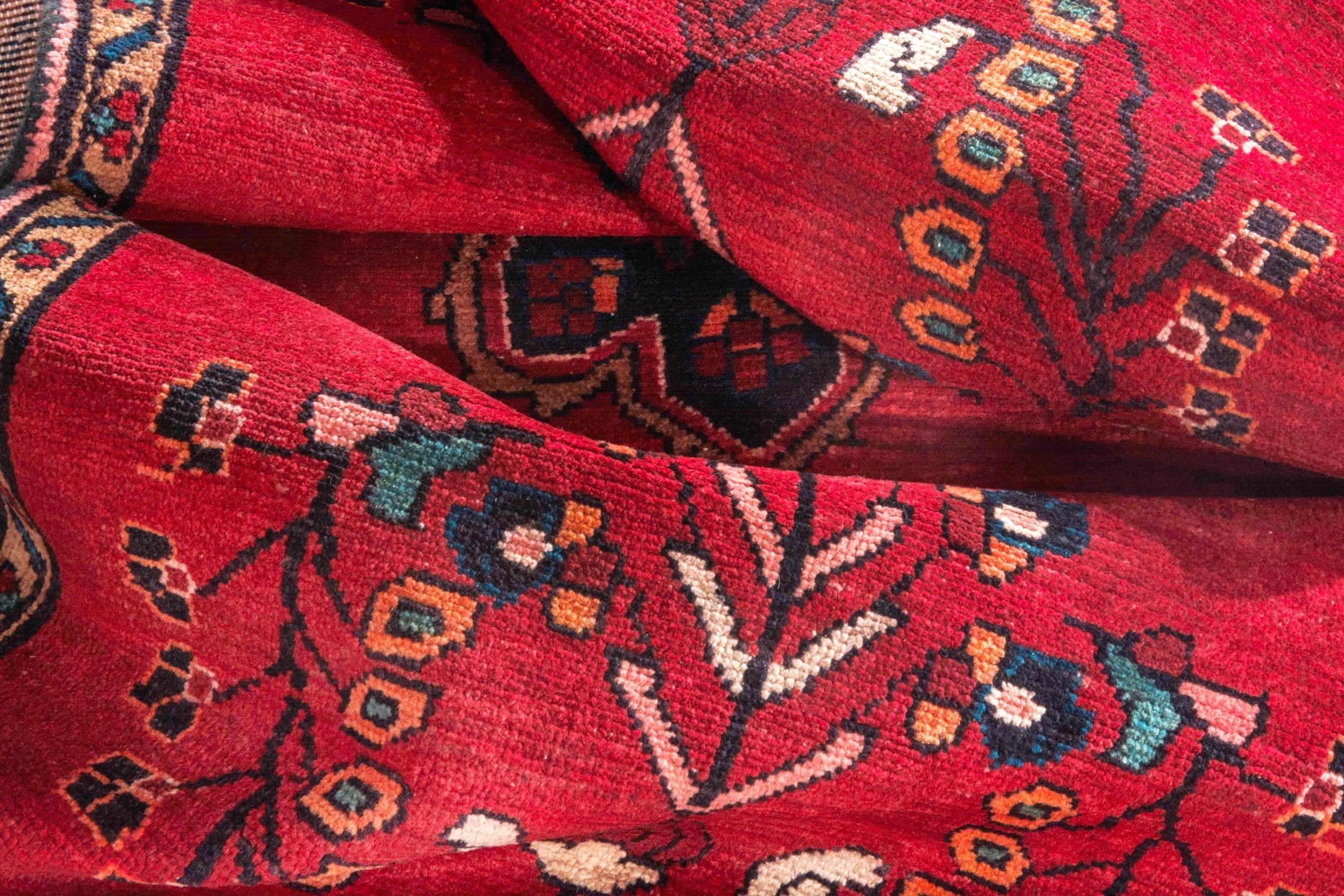 Persian Hamedan runner rug in deep red and navy, view 17 of 20