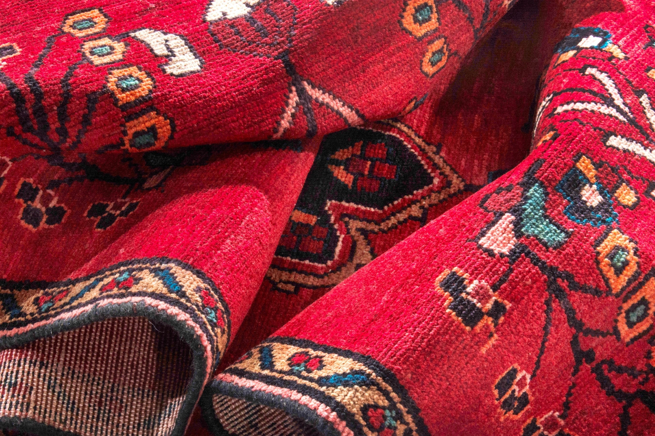 Persian Hamedan runner rug in deep red and navy, view 19 of 20
