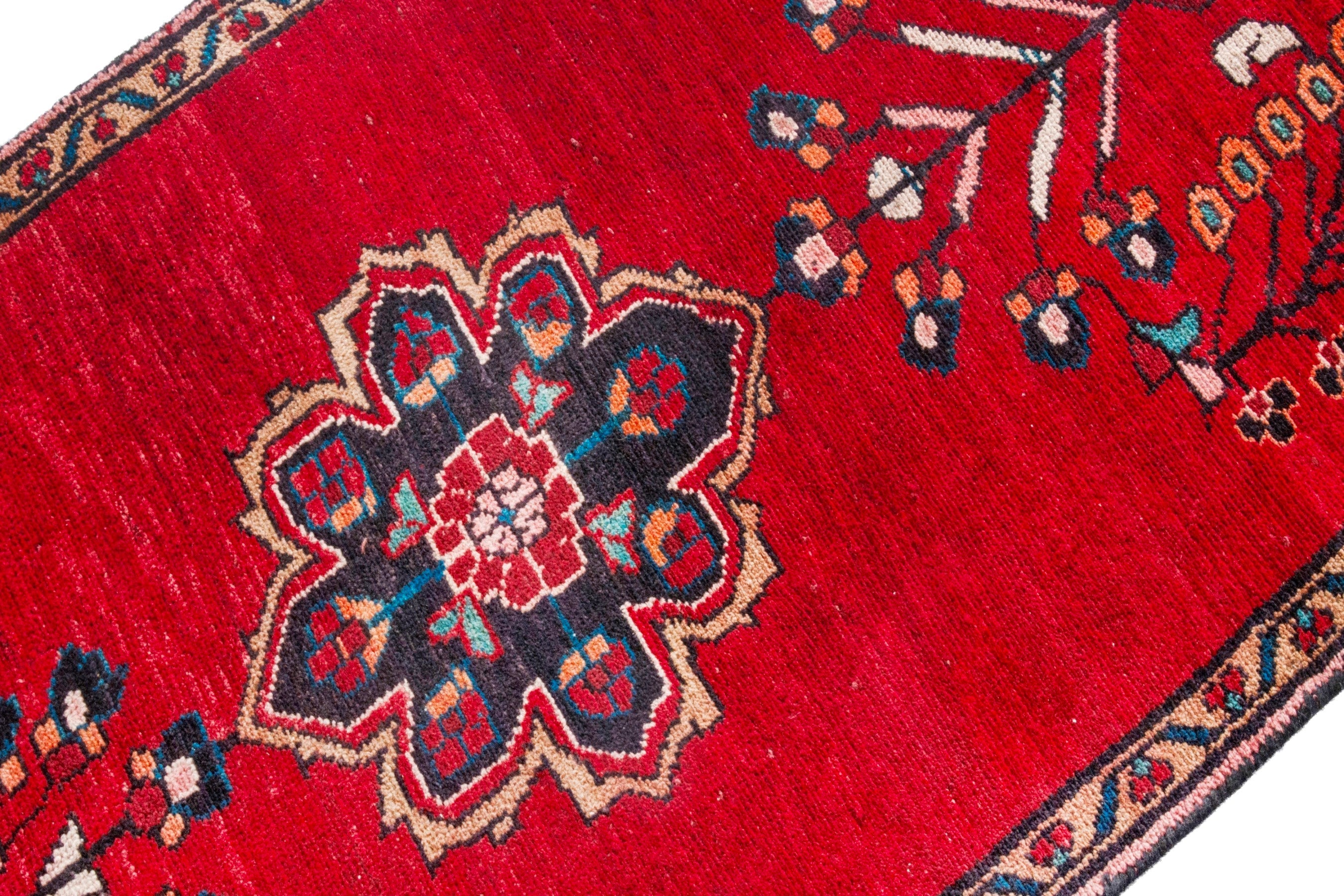 Persian Hamedan runner rug in deep red and navy, view 6 of 20