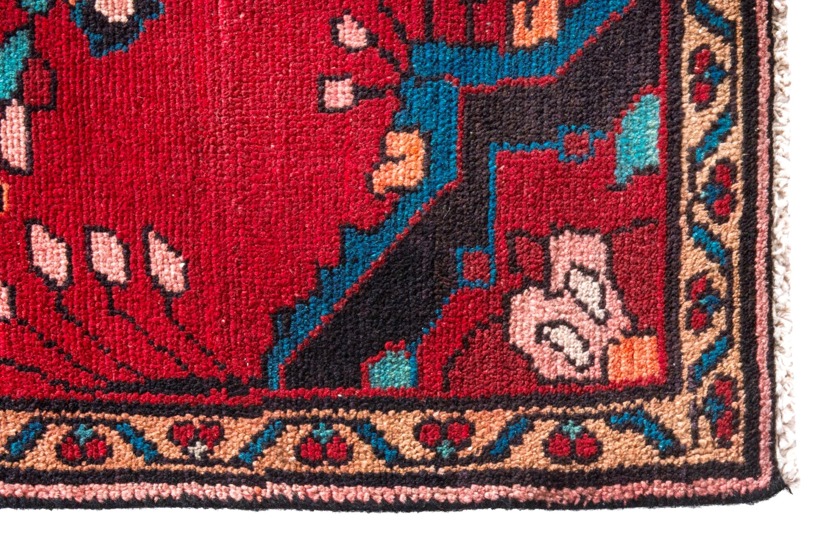 Persian Hamedan runner rug in deep red and navy, view 5 of 20