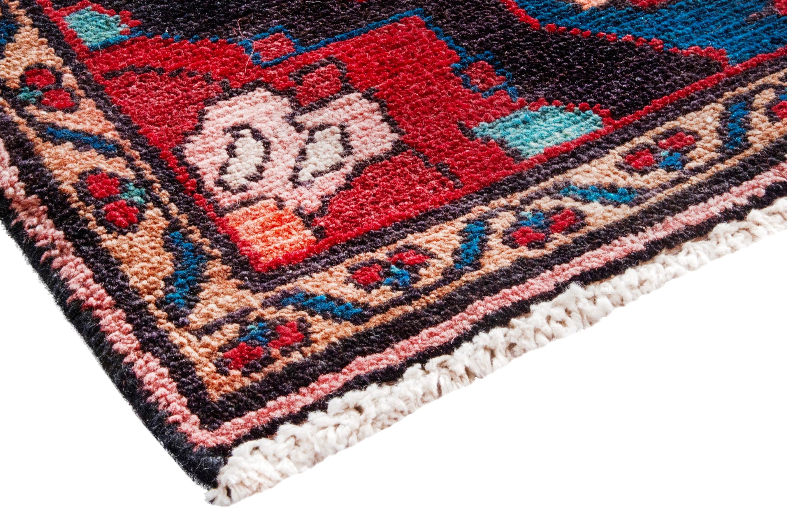 Persian Hamedan runner rug in deep red and navy, view 4 of 20