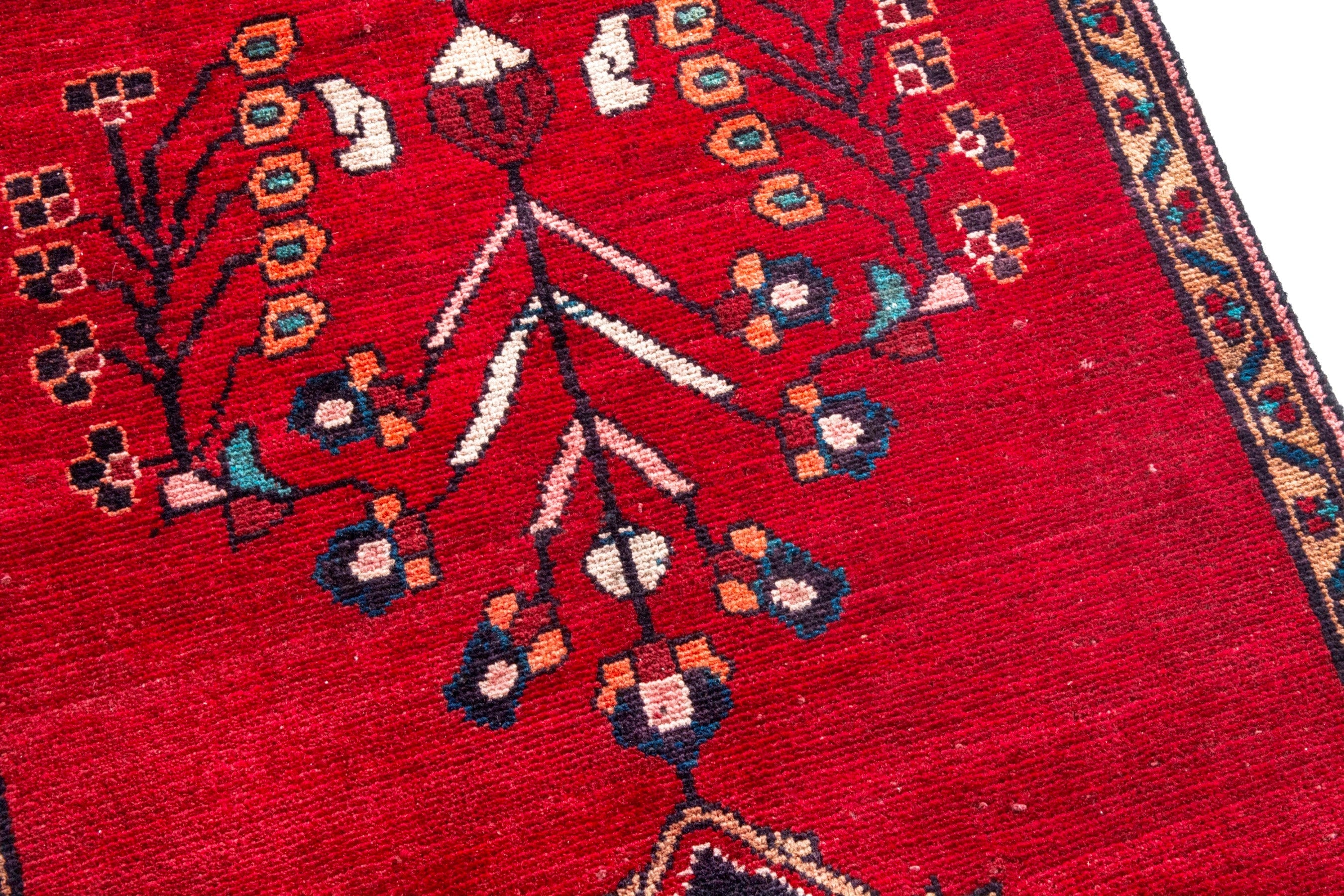 Persian Hamedan runner rug in deep red and navy, view 7 of 20