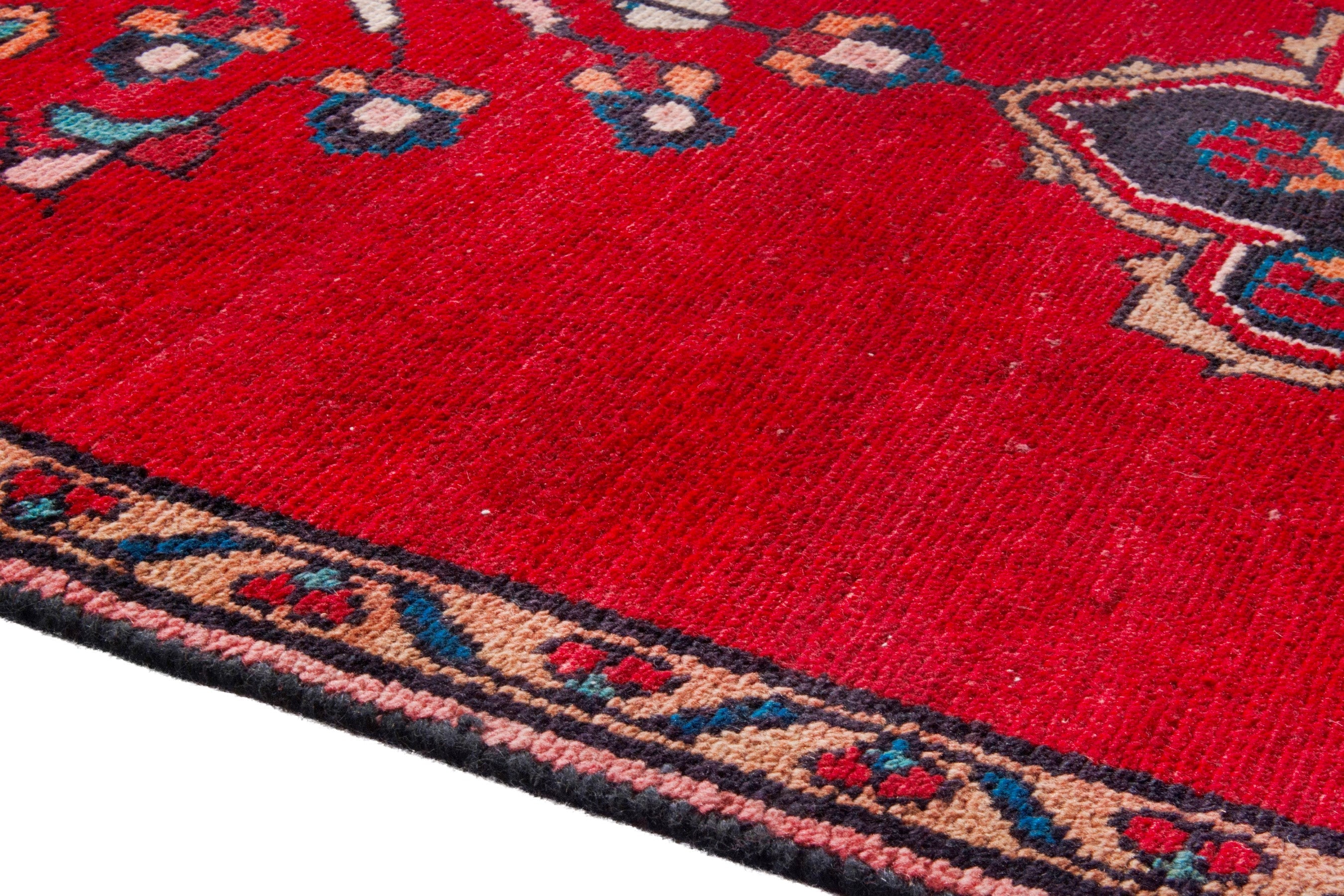 Persian Hamedan runner rug in deep red and navy, view 8 of 20