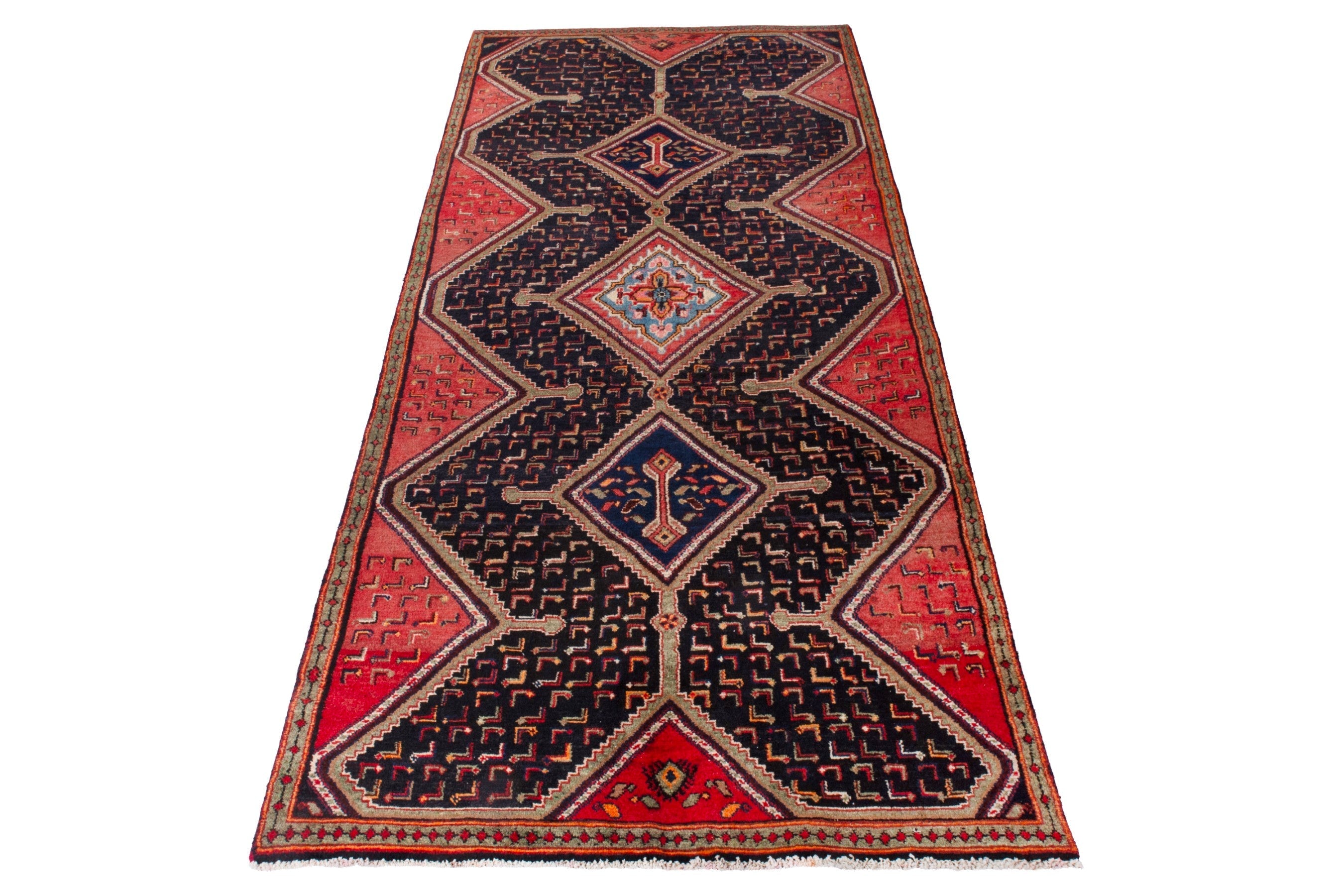 Persian Songhor area rug in navy and rust, view 2 of 20