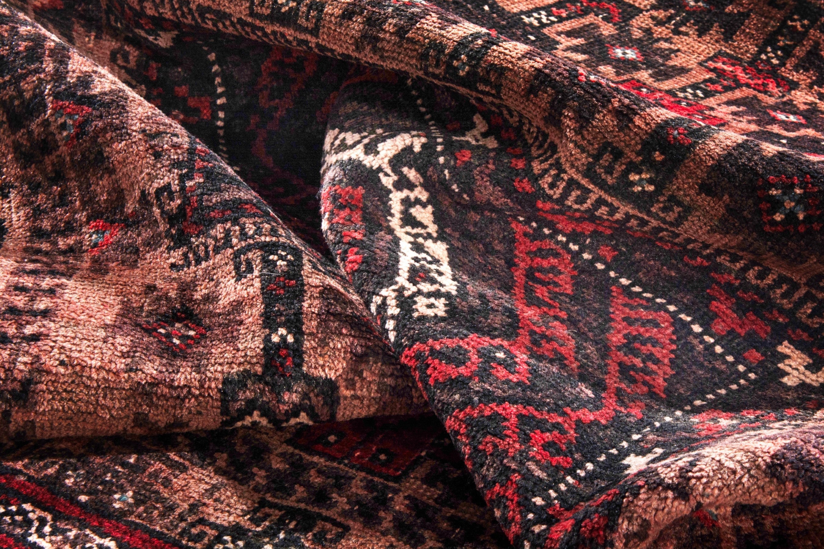 Persian Baluch runner rug in rust and burgundy, view 17 of 19