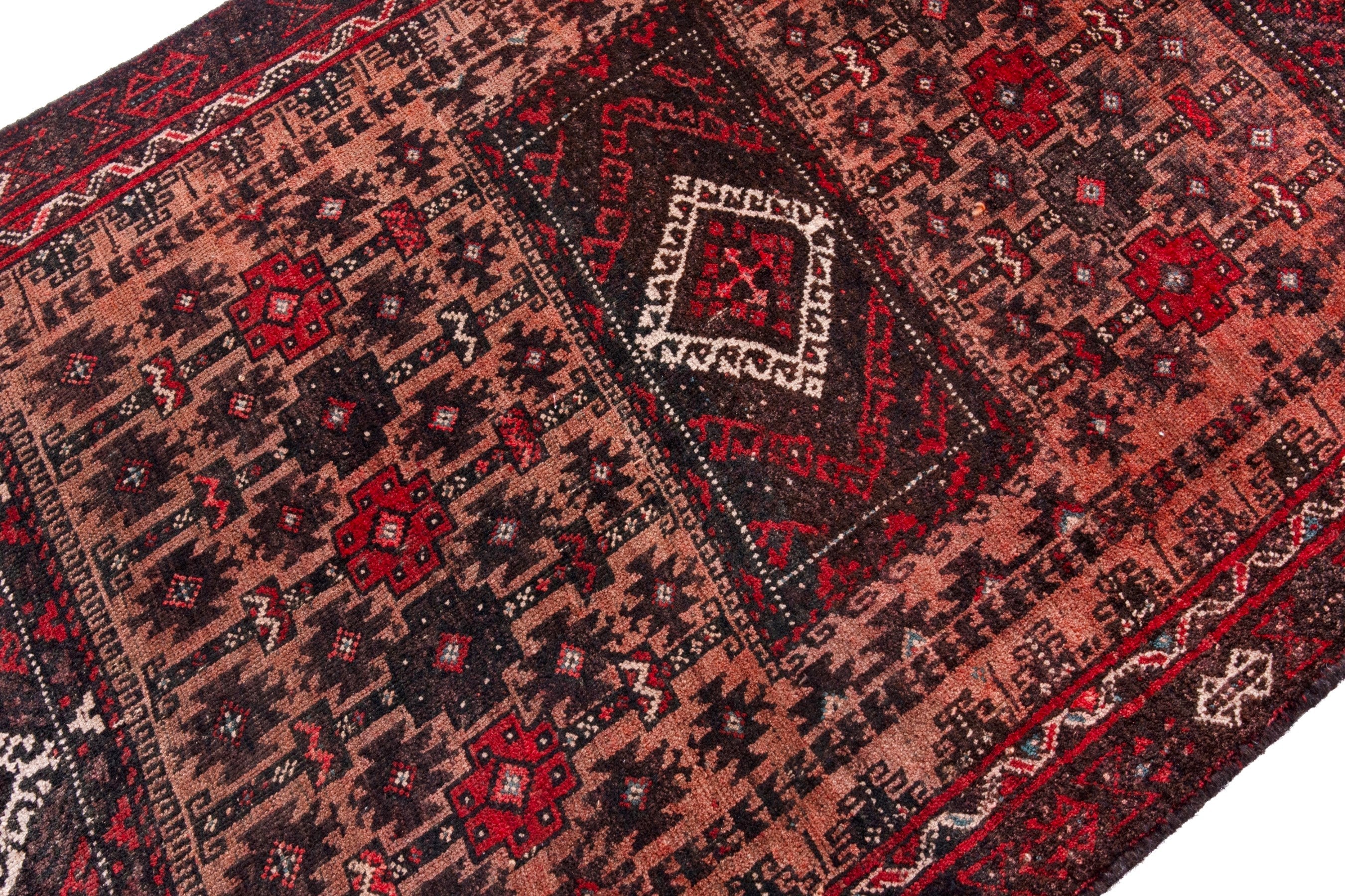 Persian Baluch runner rug in rust and burgundy, view 6 of 19