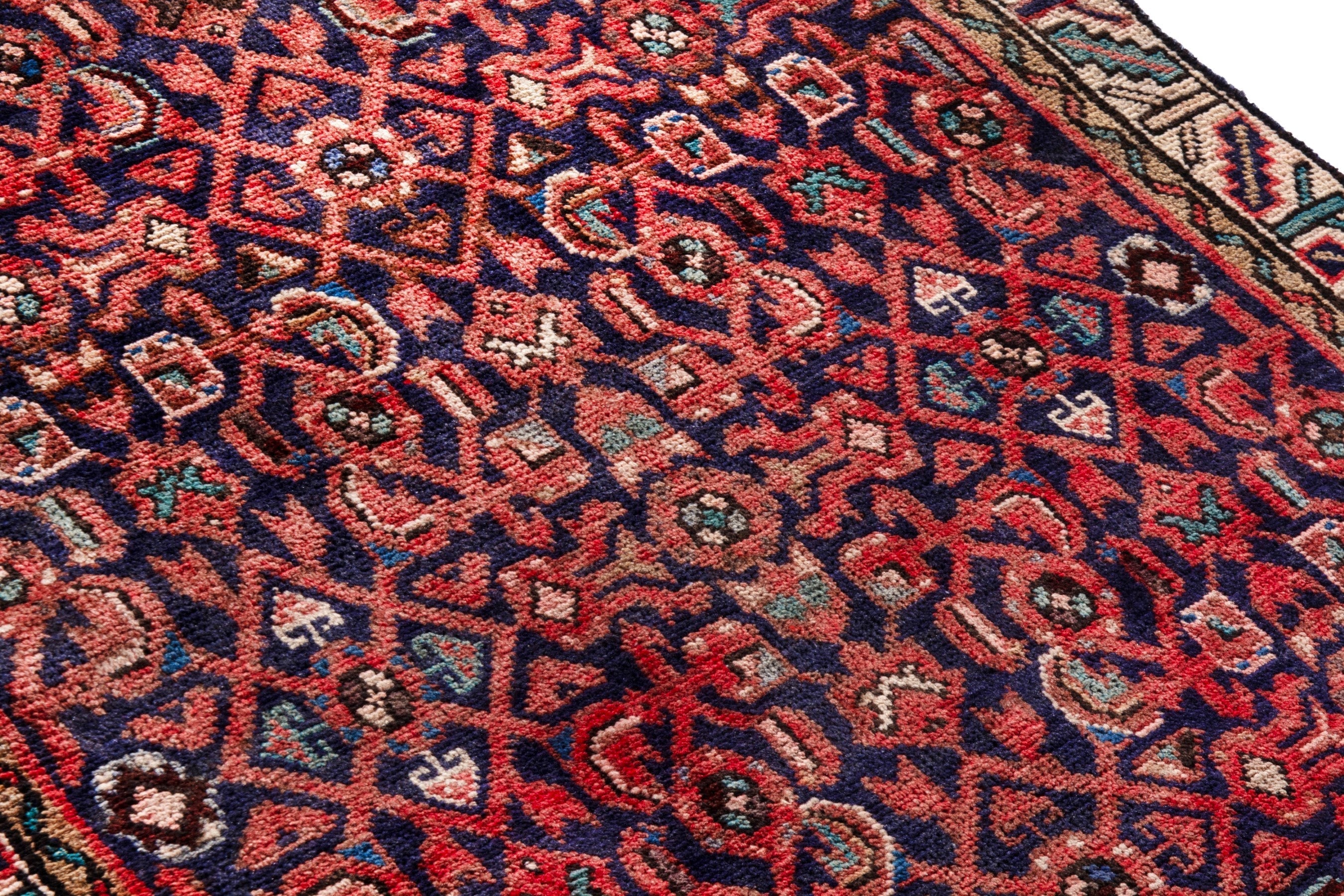 Persian Hamedan runner rug in burgundy and cream, view 10 of 22
