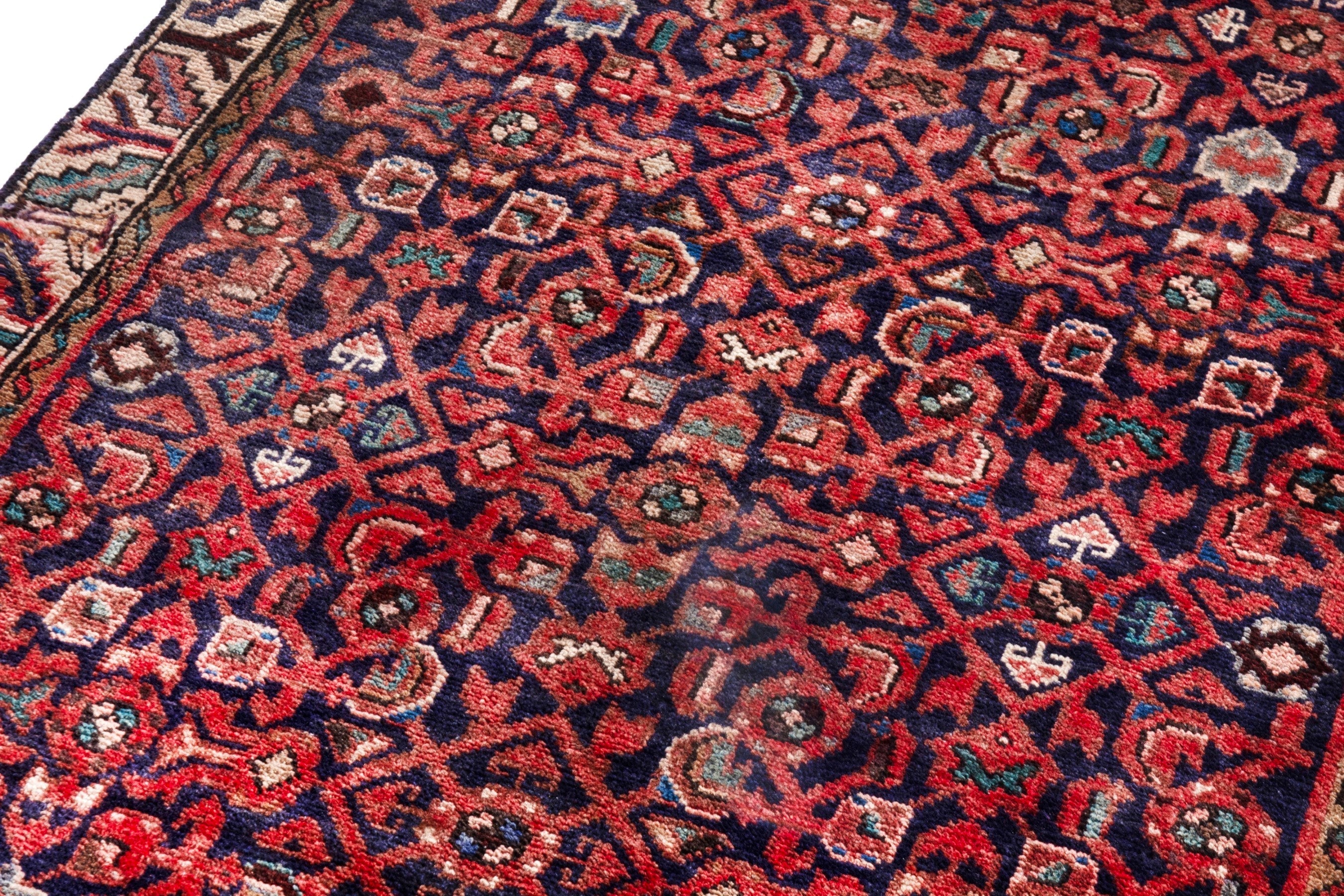 Persian Hamedan runner rug in burgundy and cream, view 11 of 22