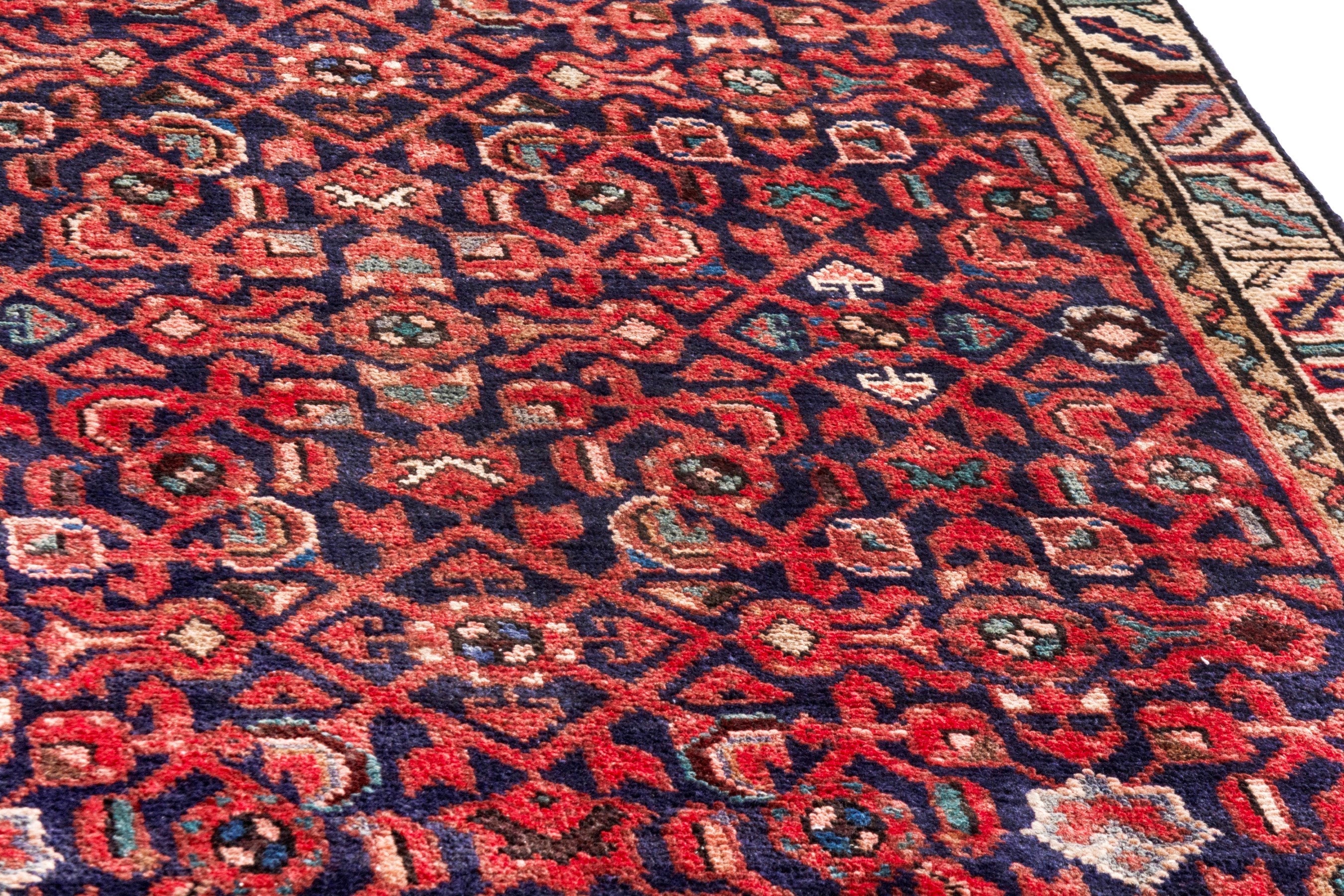Persian Hamedan runner rug in burgundy and cream, view 12 of 22