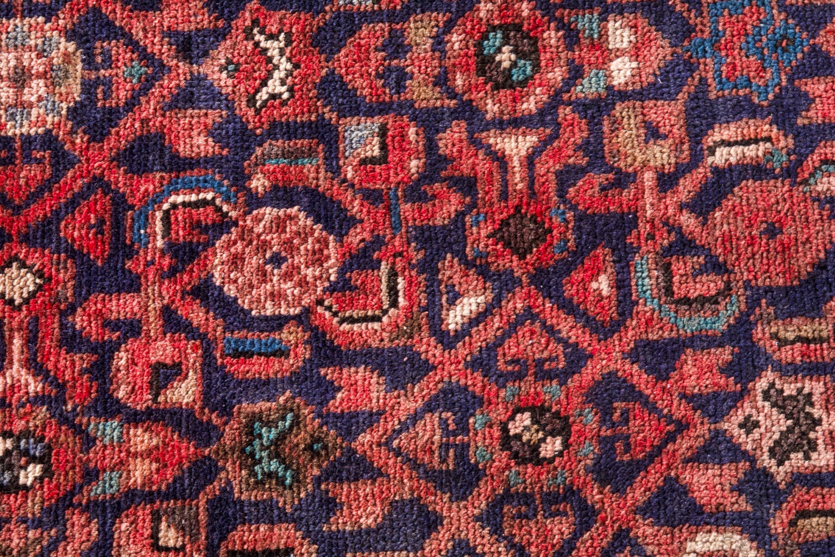 Persian Hamedan runner rug in burgundy and cream, view 14 of 22