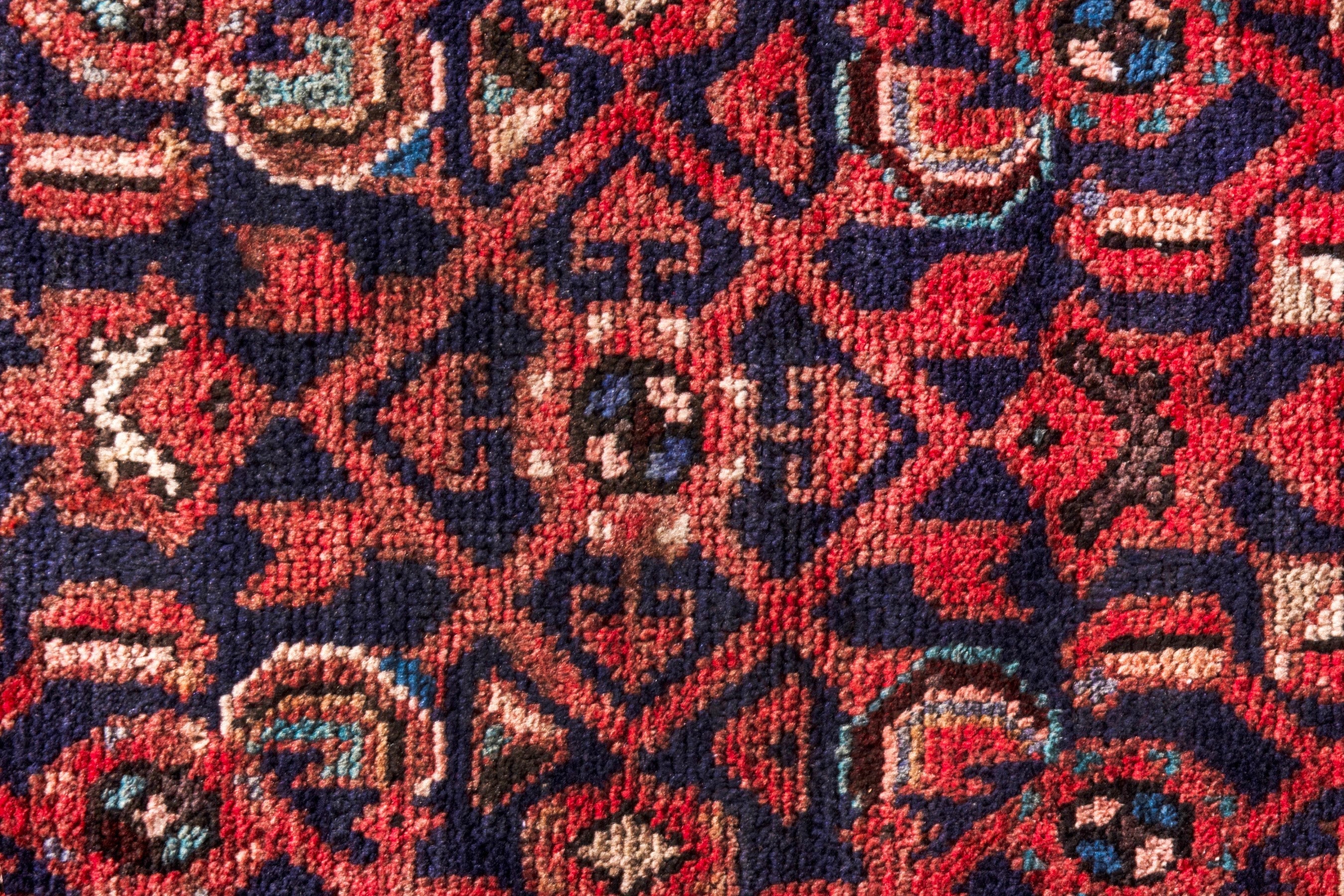 Persian Hamedan runner rug in burgundy and cream, view 15 of 22