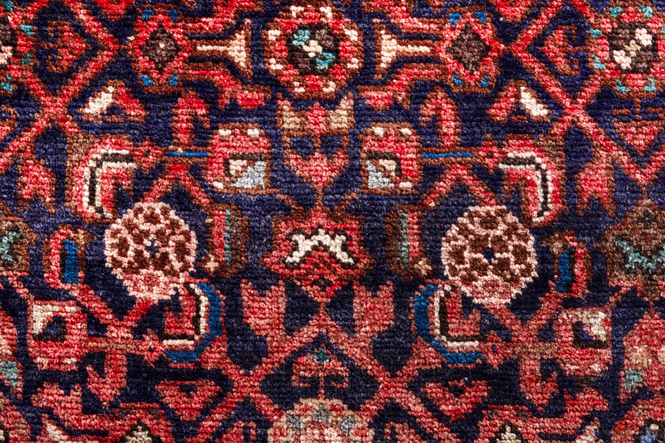 Persian Hamedan runner rug in burgundy and cream, view 16 of 22