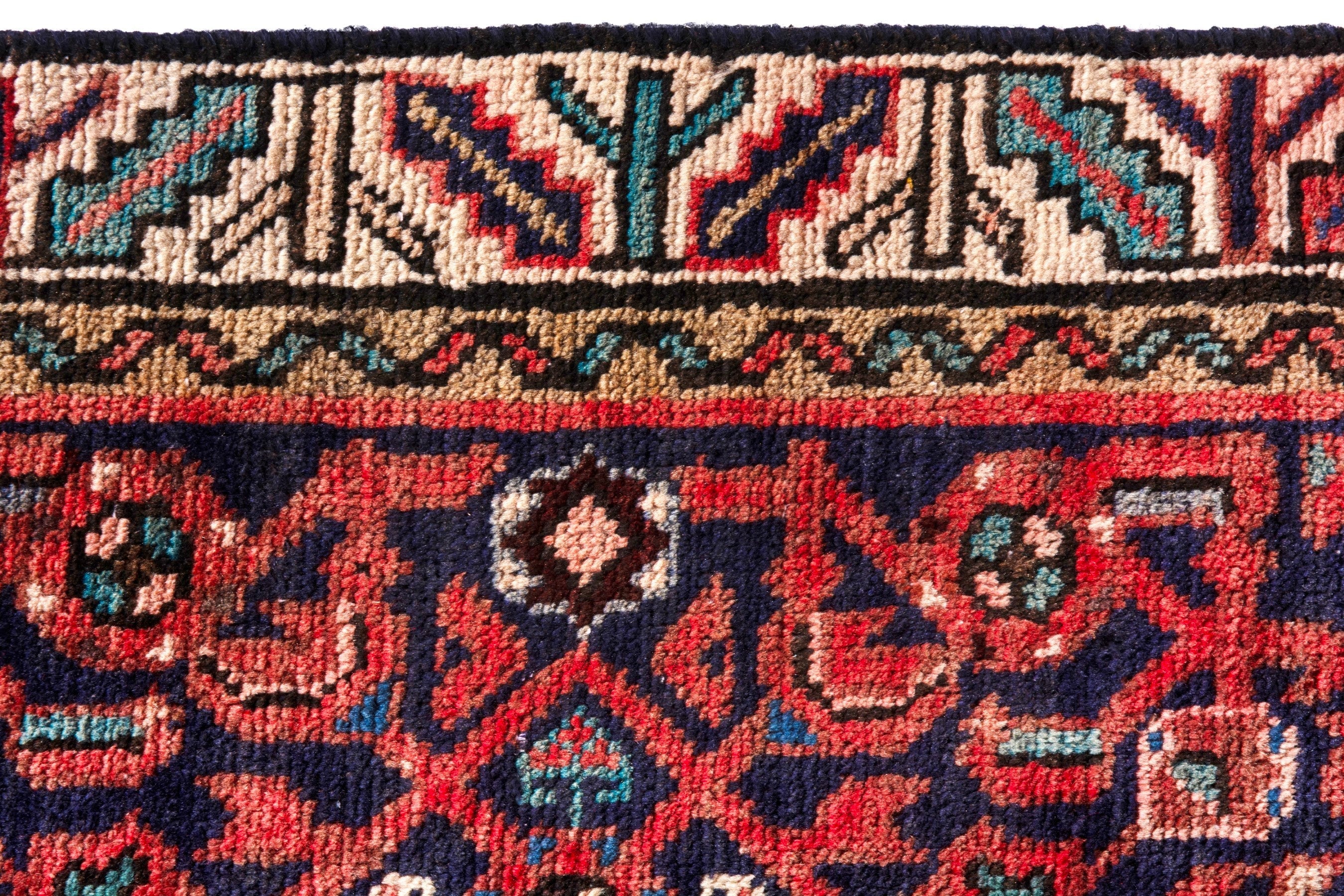 Persian Hamedan runner rug in burgundy and cream, view 17 of 22