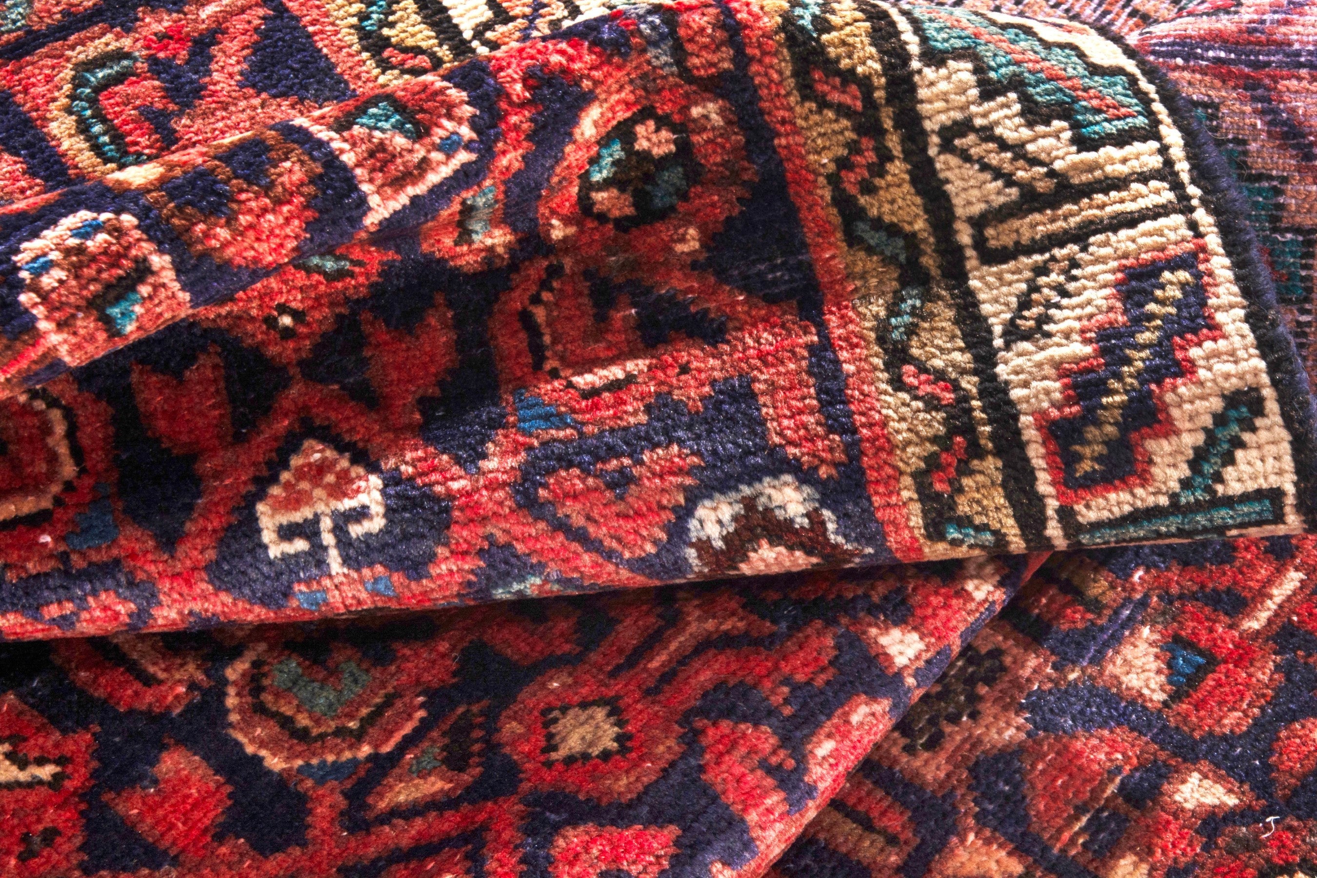 Persian Hamedan runner rug in burgundy and cream, view 19 of 22