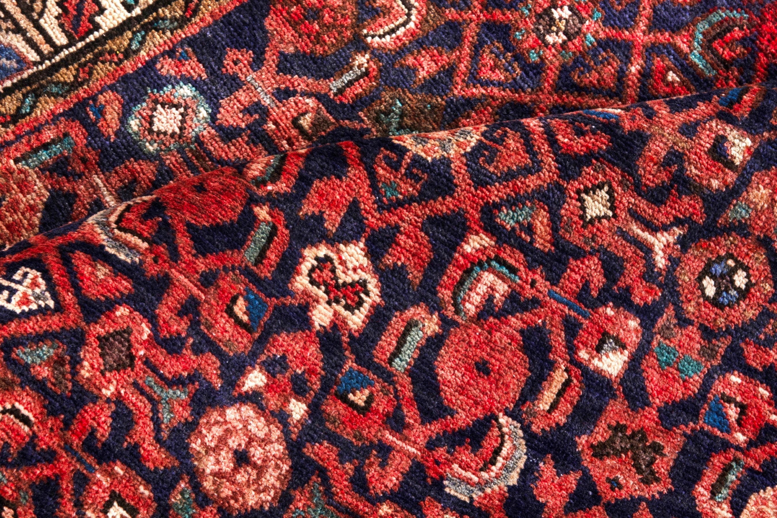 Persian Hamedan runner rug in burgundy and cream, view 20 of 22