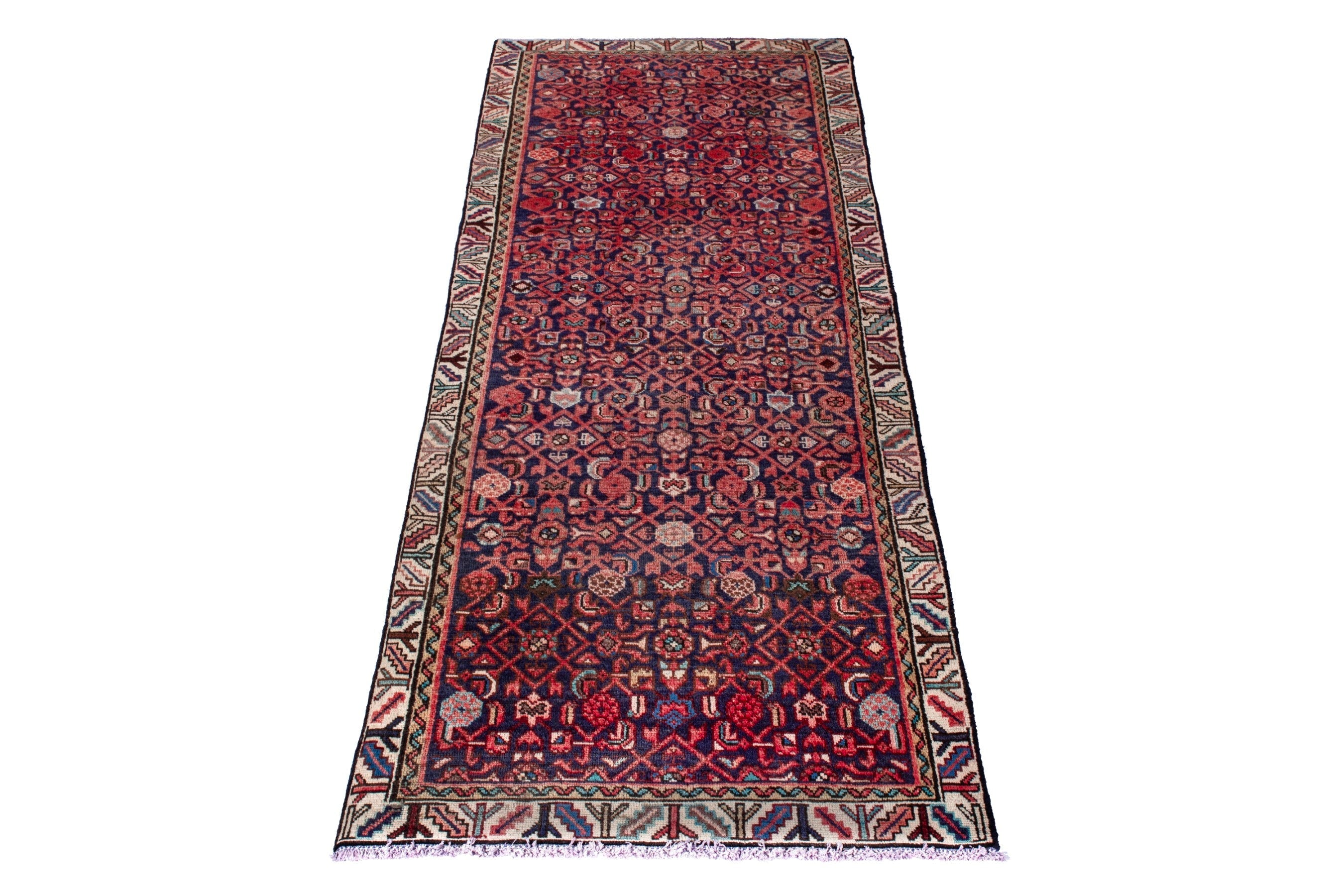 Persian Hamedan runner rug in burgundy and cream, view 2 of 22