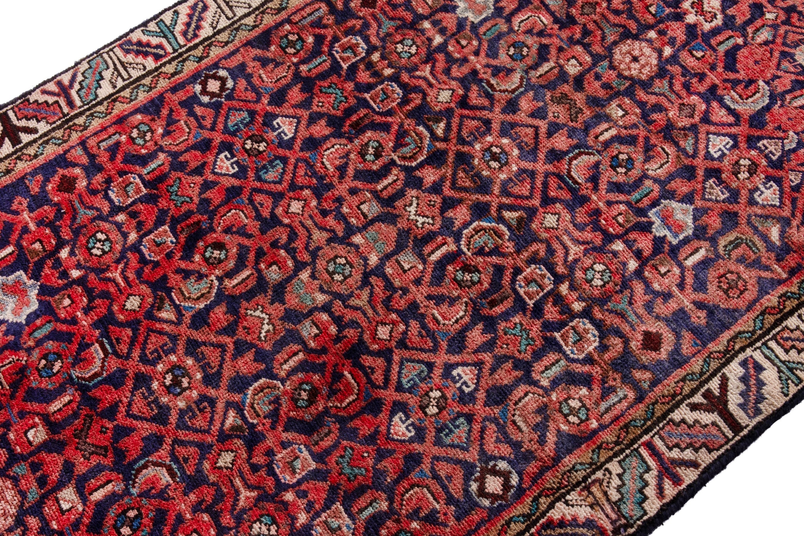 Persian Hamedan runner rug in burgundy and cream, view 6 of 22