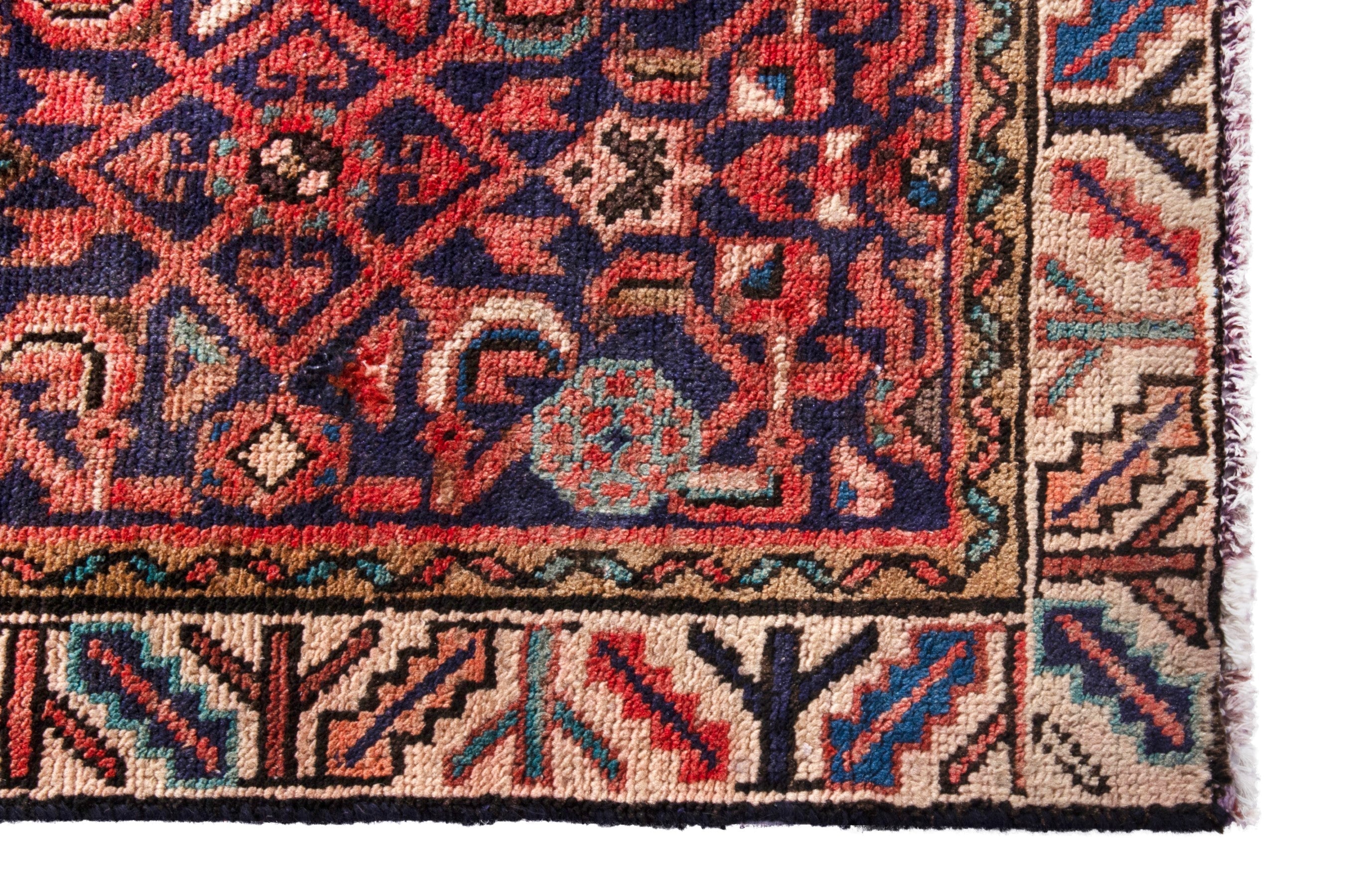 Persian Hamedan runner rug in burgundy and cream, view 5 of 22