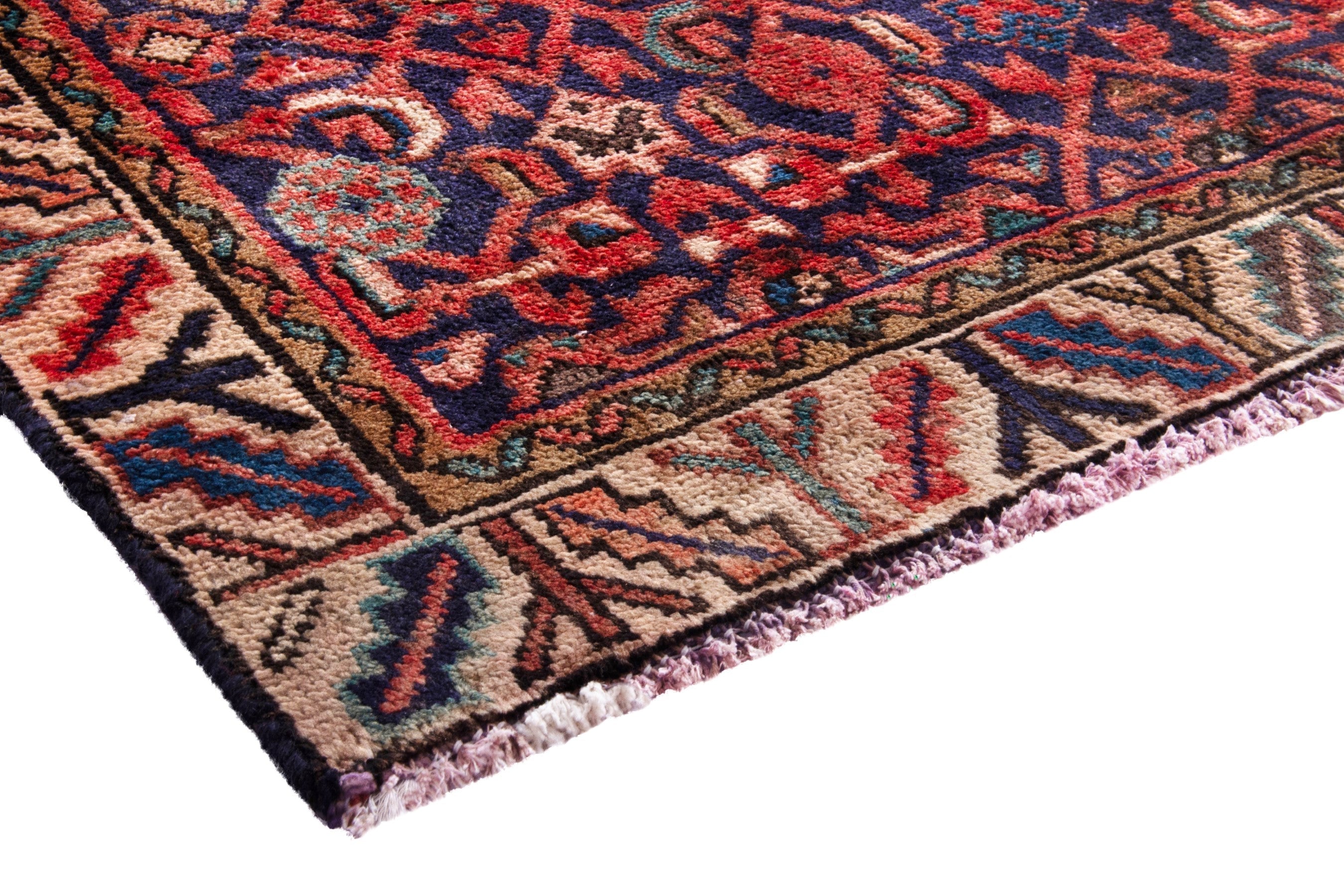 Persian Hamedan runner rug in burgundy and cream, view 4 of 22