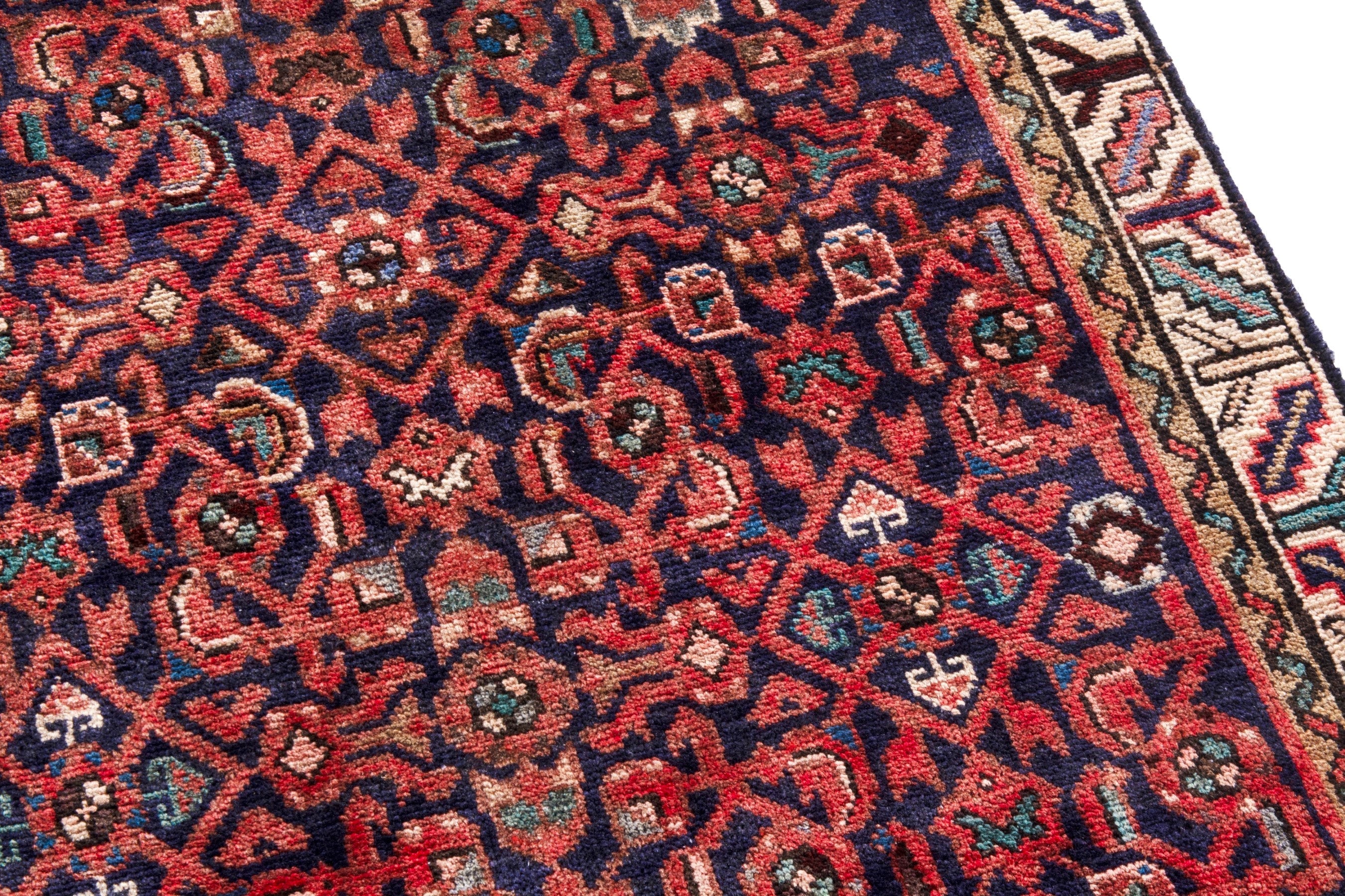 Persian Hamedan runner rug in burgundy and cream, view 7 of 22