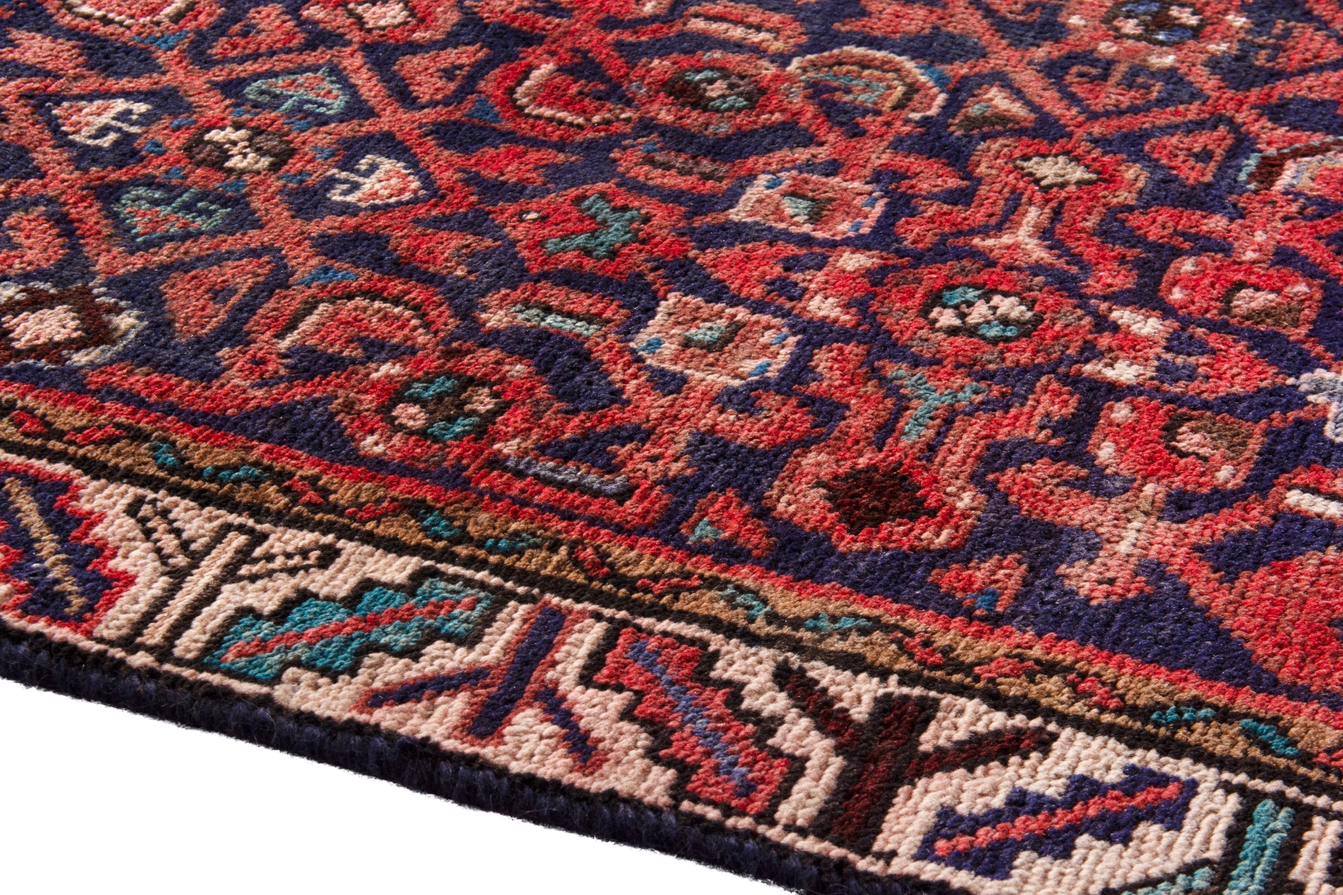 Persian Hamedan runner rug in burgundy and cream, view 8 of 22